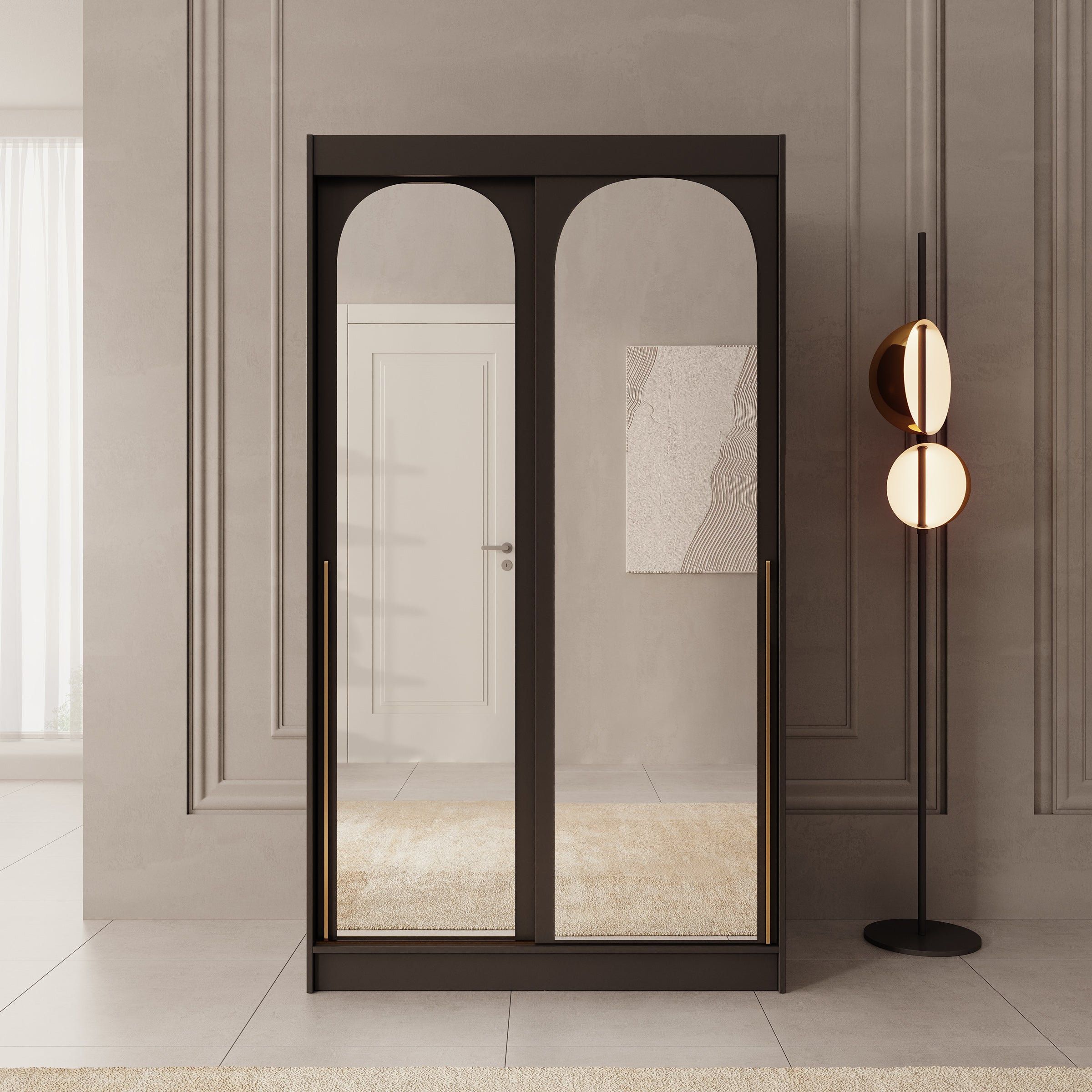 Moniq - Kledingkast met 2 schuifdeuren - Zwart - 120x65x215