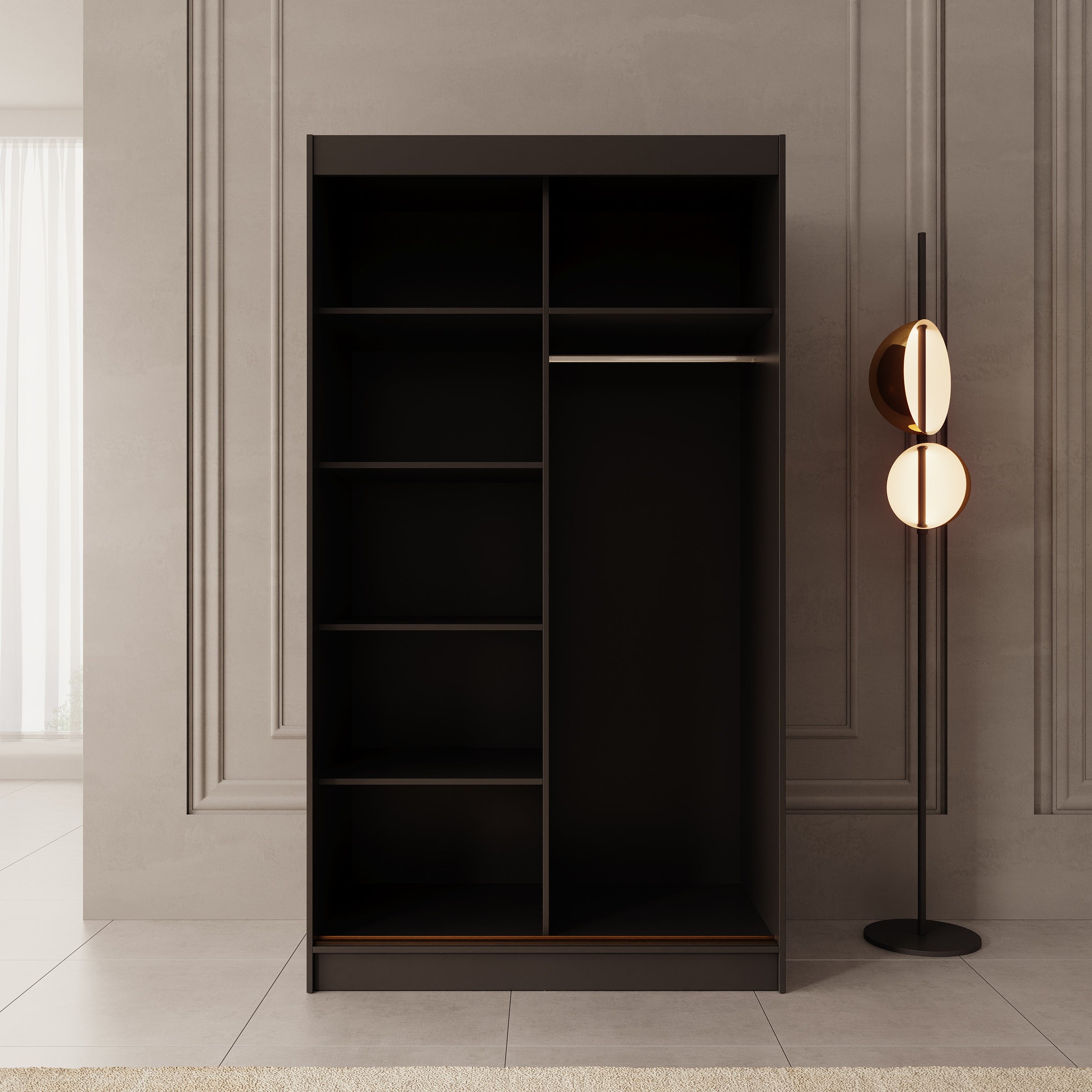 Moniq - Kledingkast met 2 schuifdeuren - Zwart - 120x65x215
