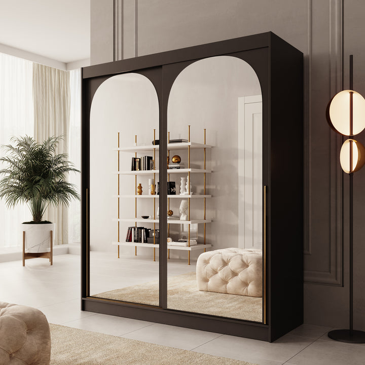 Moniq - Kledingkast met 2 schuifdeuren - Zwart - 180x65x215