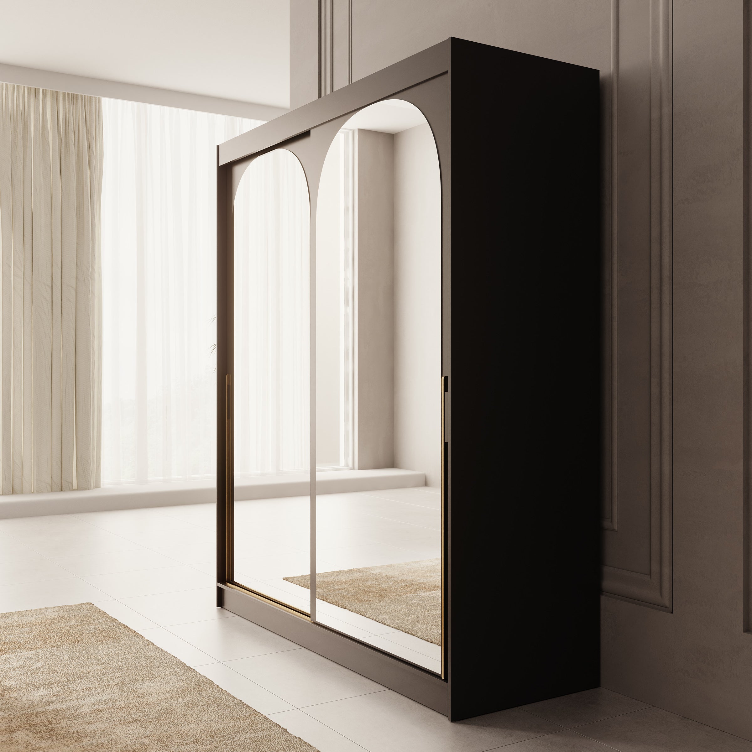 Moniq - Kledingkast met 2 schuifdeuren - Zwart - 180x65x215