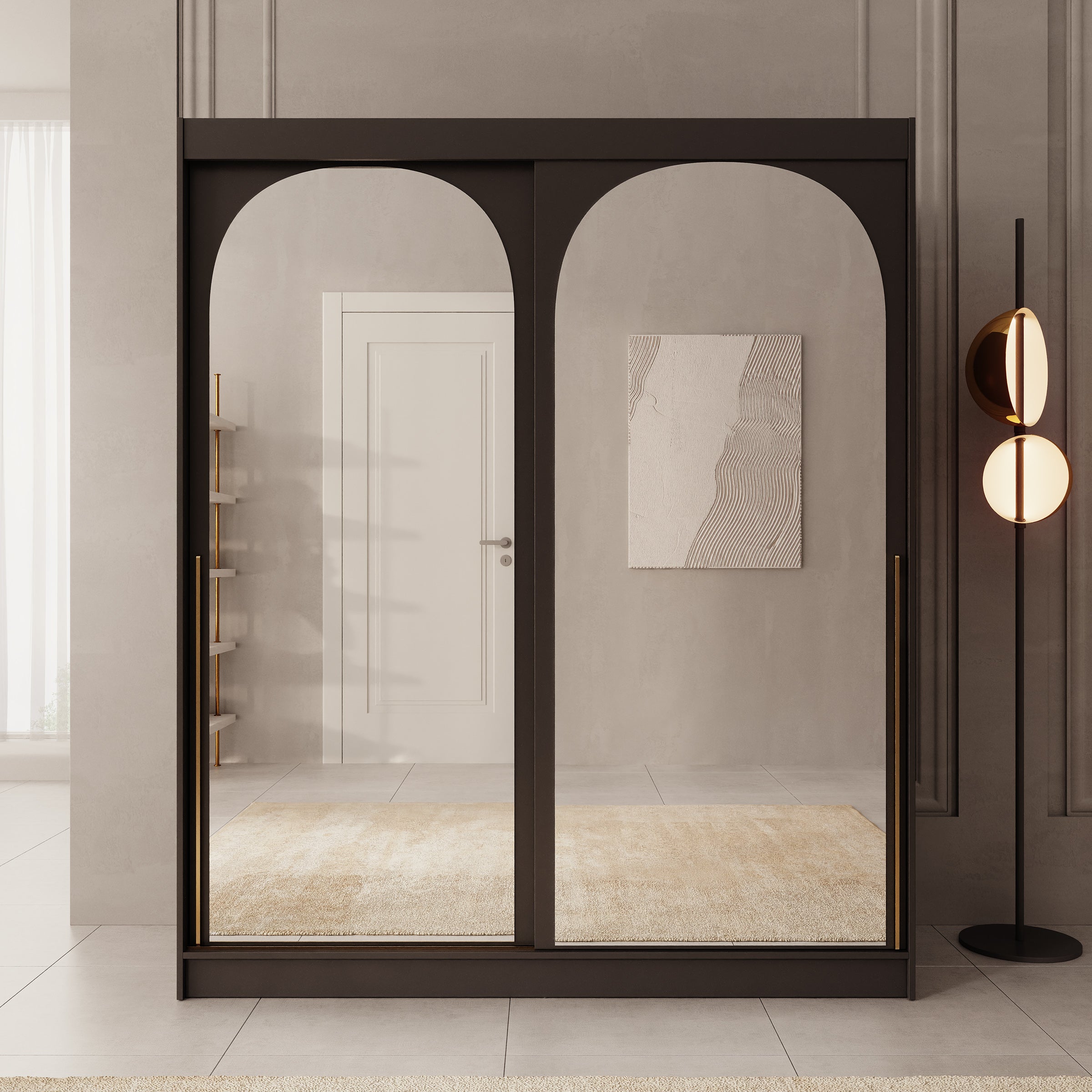 Moniq - Kledingkast met 2 schuifdeuren - Zwart - 180x65x215