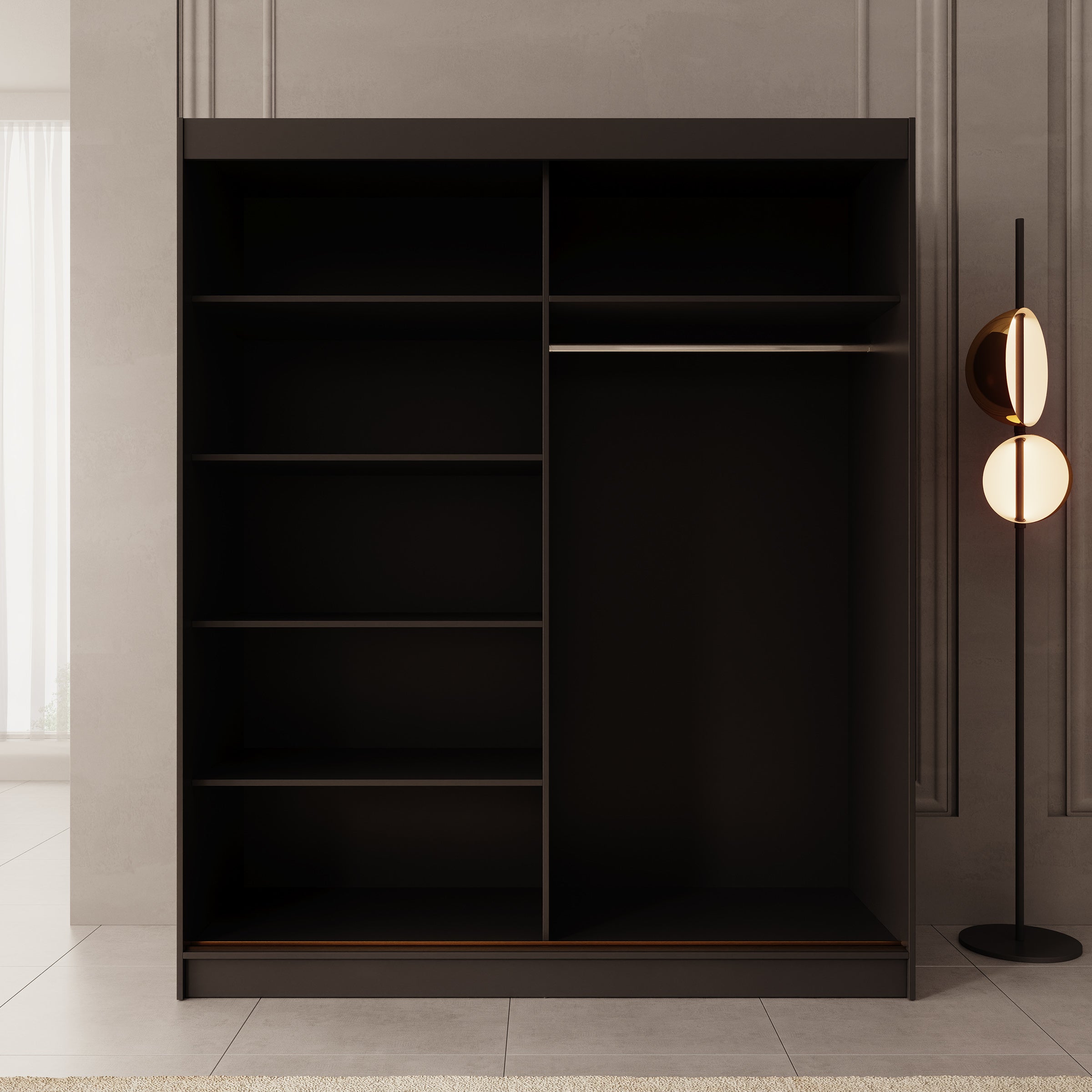 Moniq - Kledingkast met 2 schuifdeuren - Zwart - 180x65x215