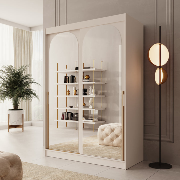 Moniq - Kledingkast met schuifdeuren - Beige - 150x65x215 cm