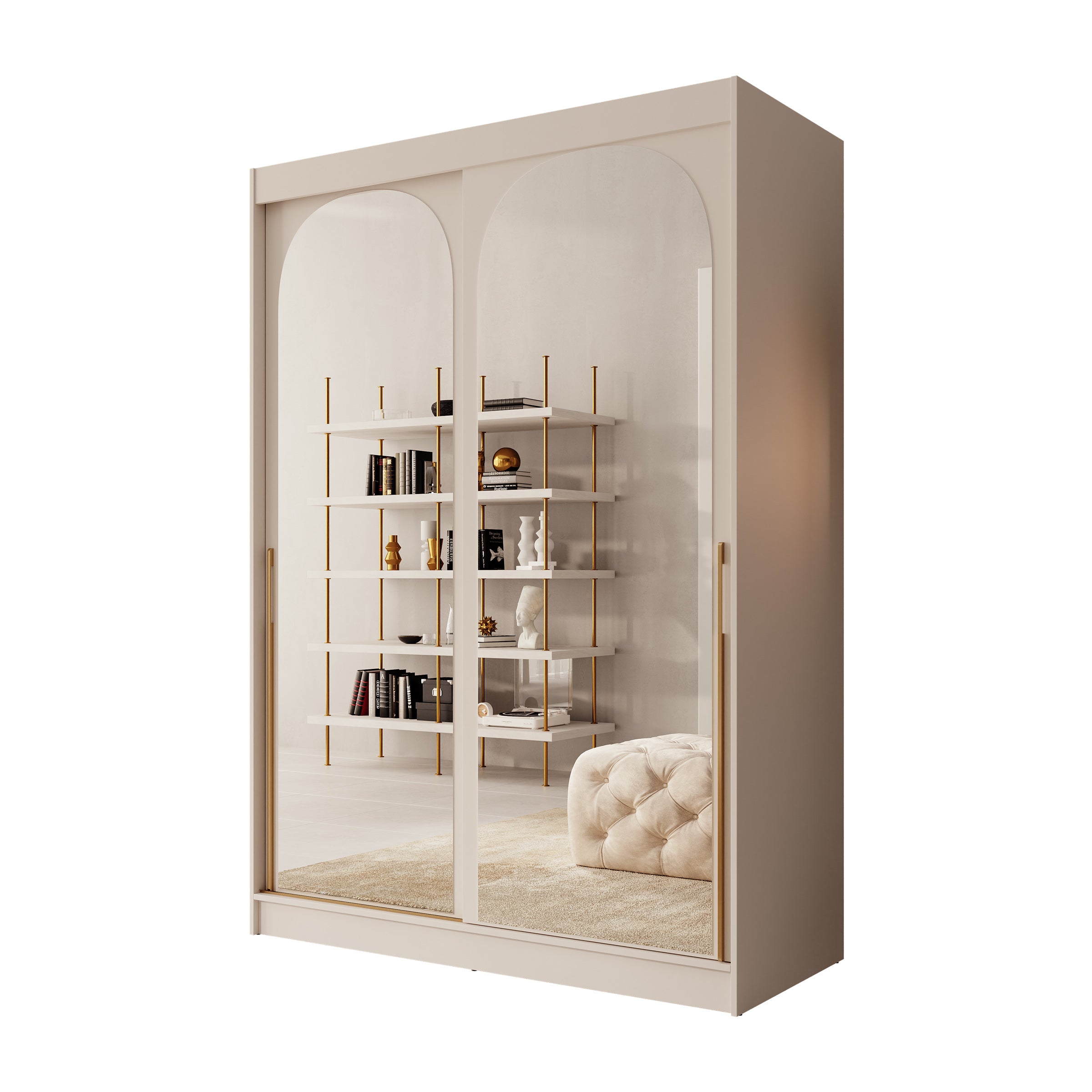Moniq - Kledingkast met schuifdeuren - Beige - 150x65x215 cm