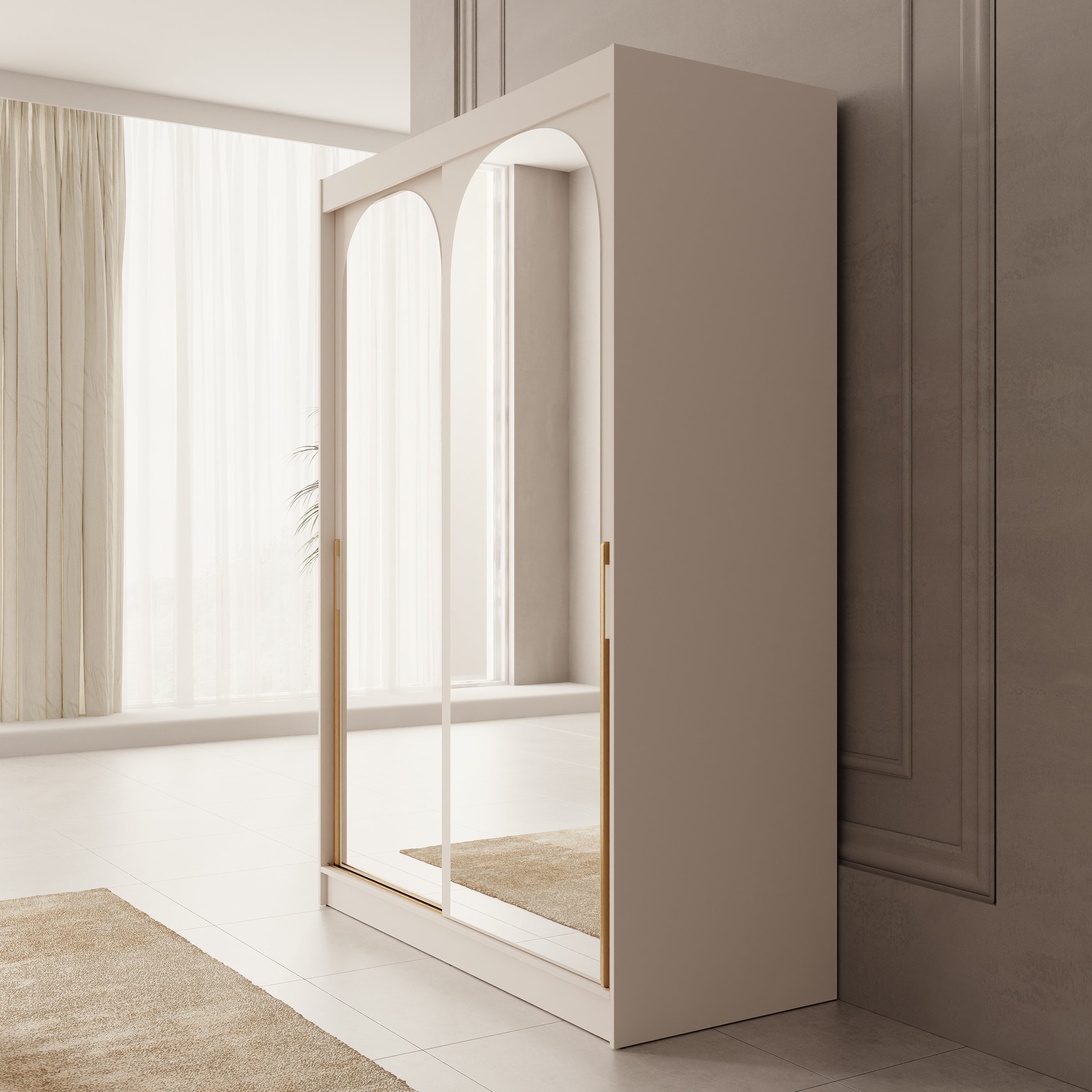 Moniq - Kledingkast met schuifdeuren - Beige - 150x65x215 cm