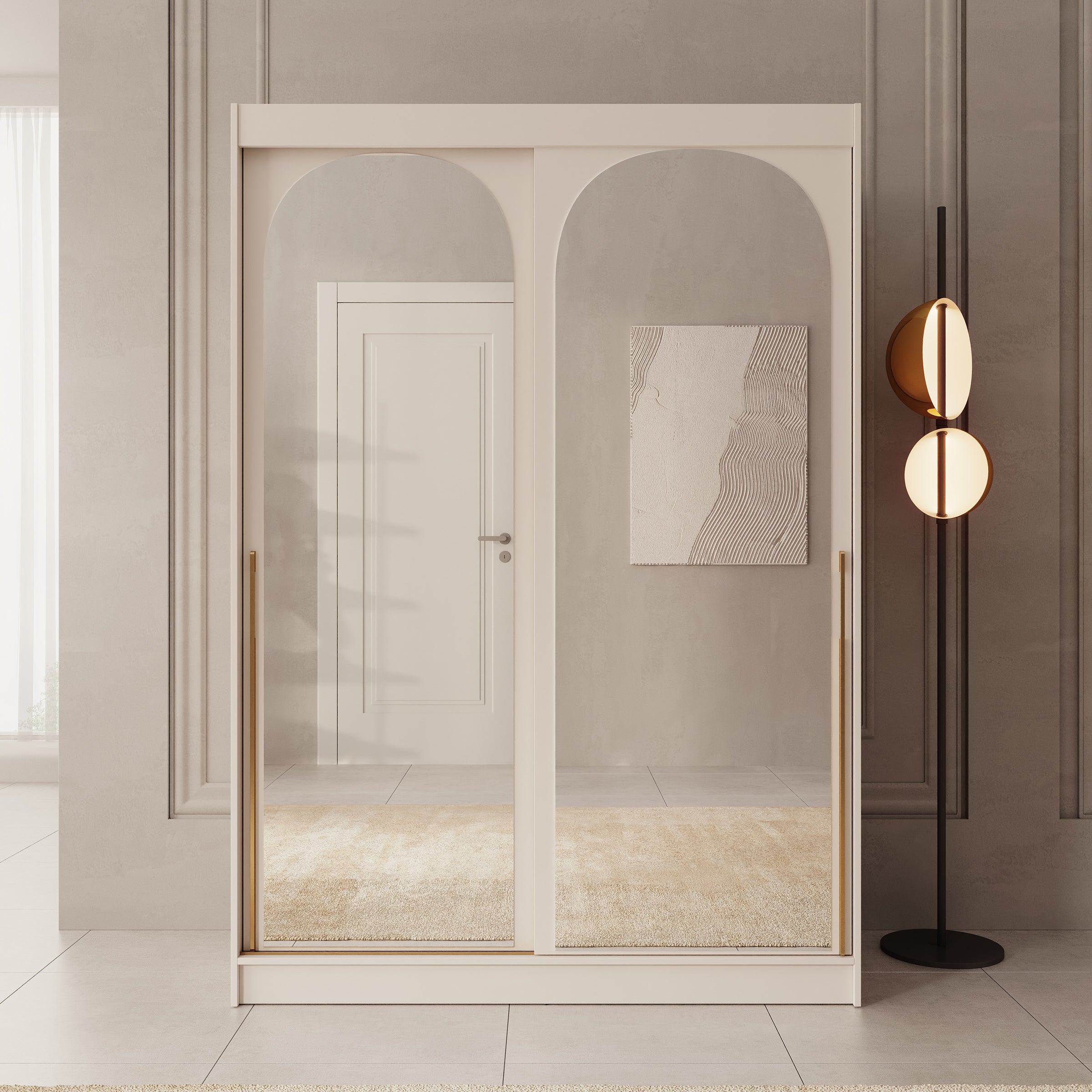 Moniq - Kledingkast met schuifdeuren - Beige - 150x65x215 cm
