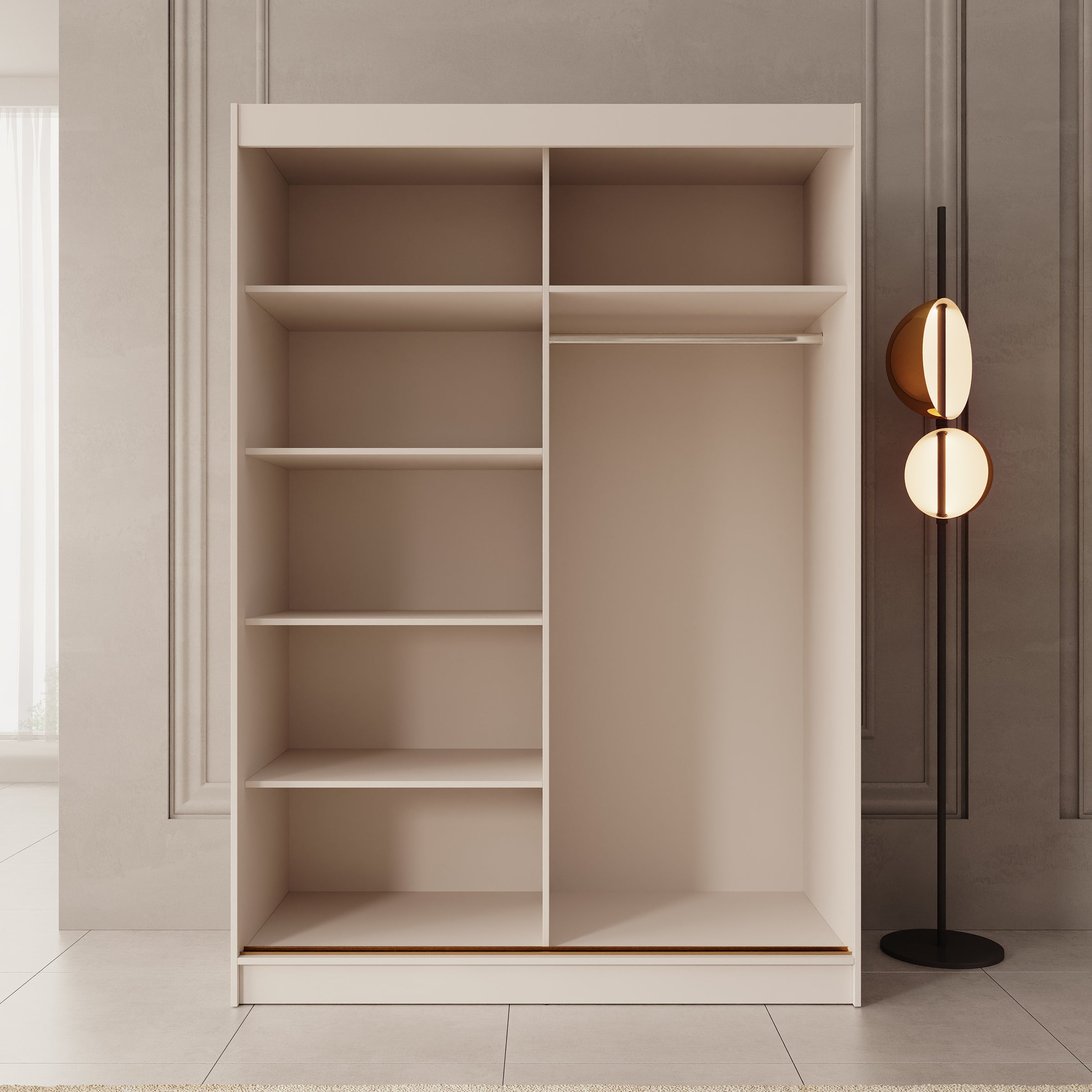 Moniq - Kledingkast met schuifdeuren - Beige - 150x65x215 cm