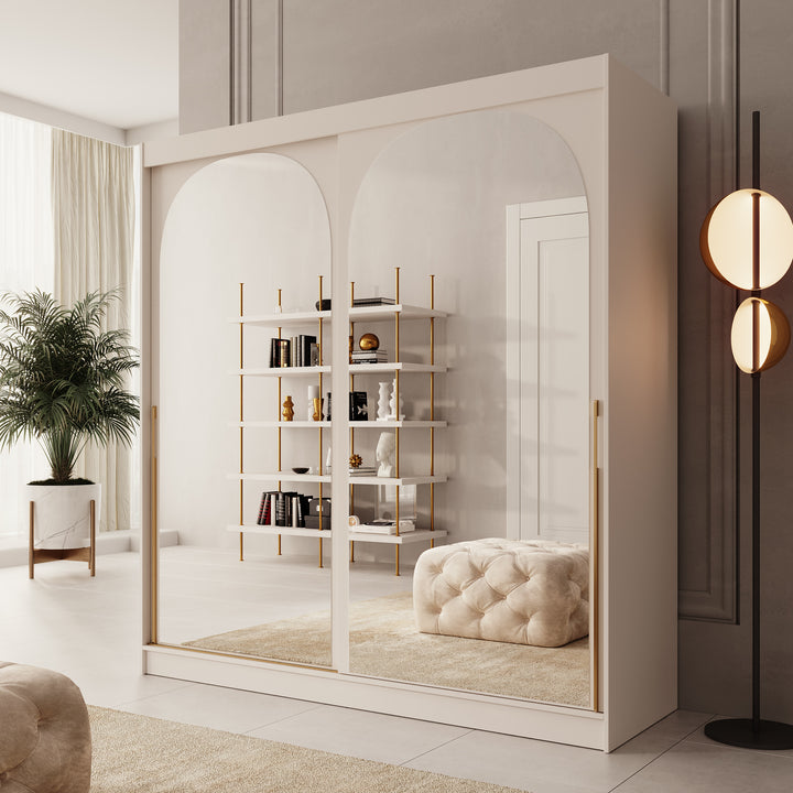 Moniq - Kledingkast met schuifdeuren - Beige - 200x65x215 cm