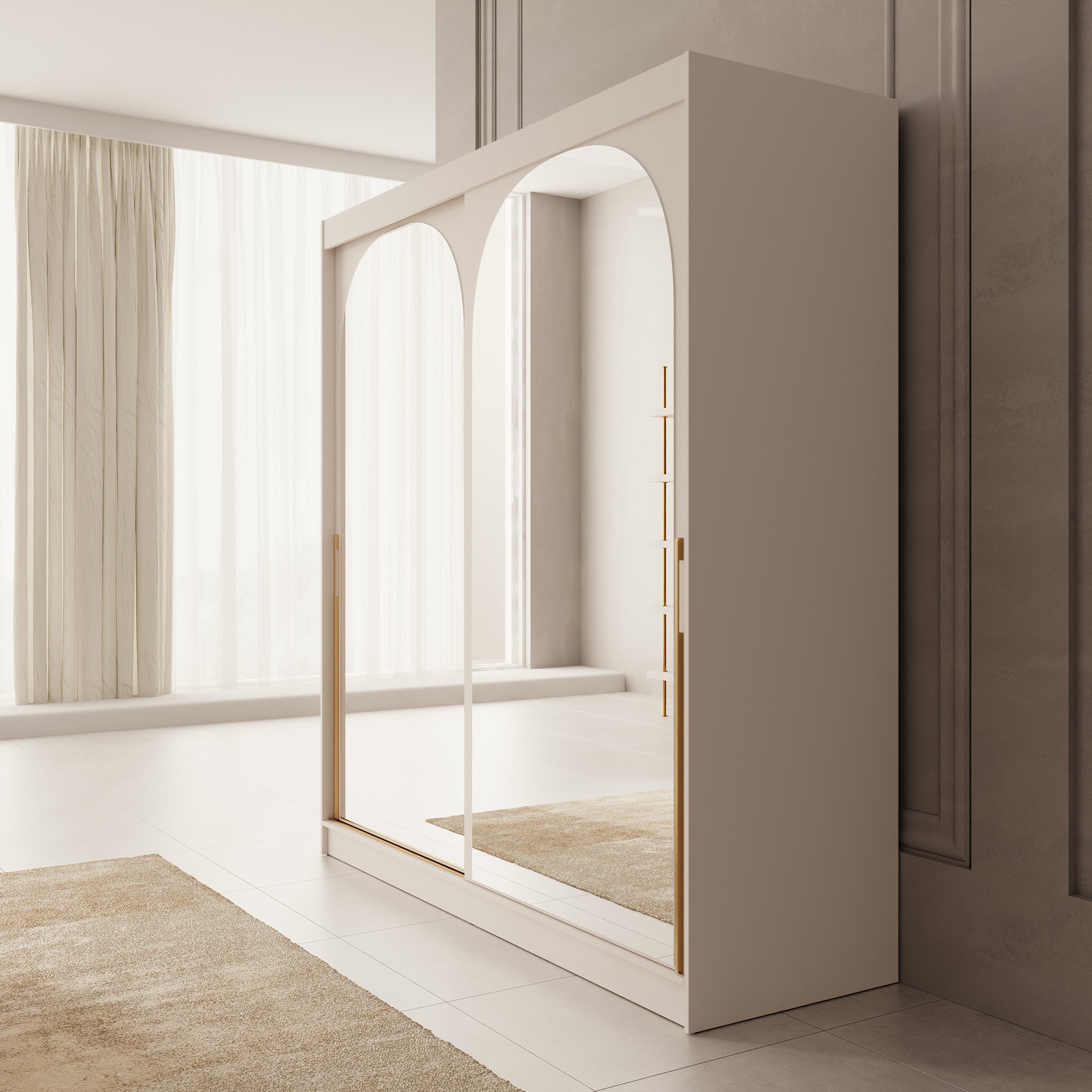 Moniq - Kledingkast met schuifdeuren - Beige - 200x65x215 cm
