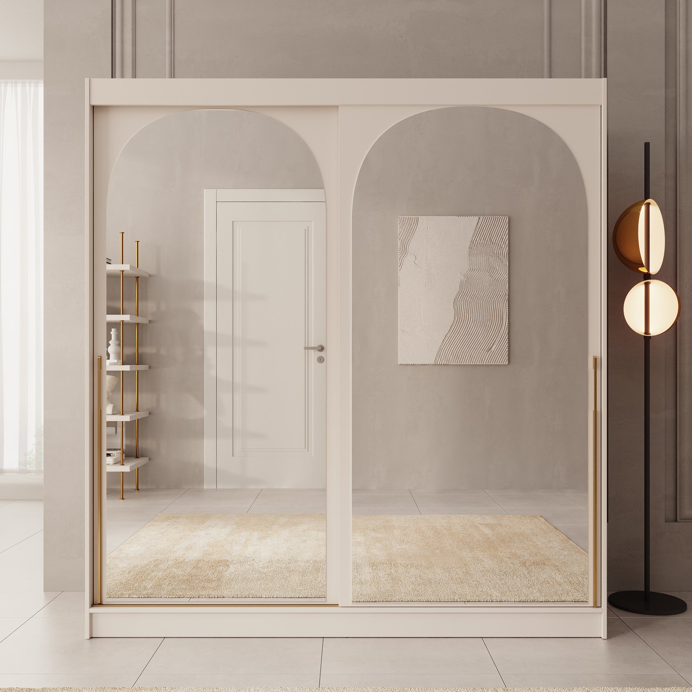 Moniq - Kledingkast met schuifdeuren - Beige - 200x65x215 cm
