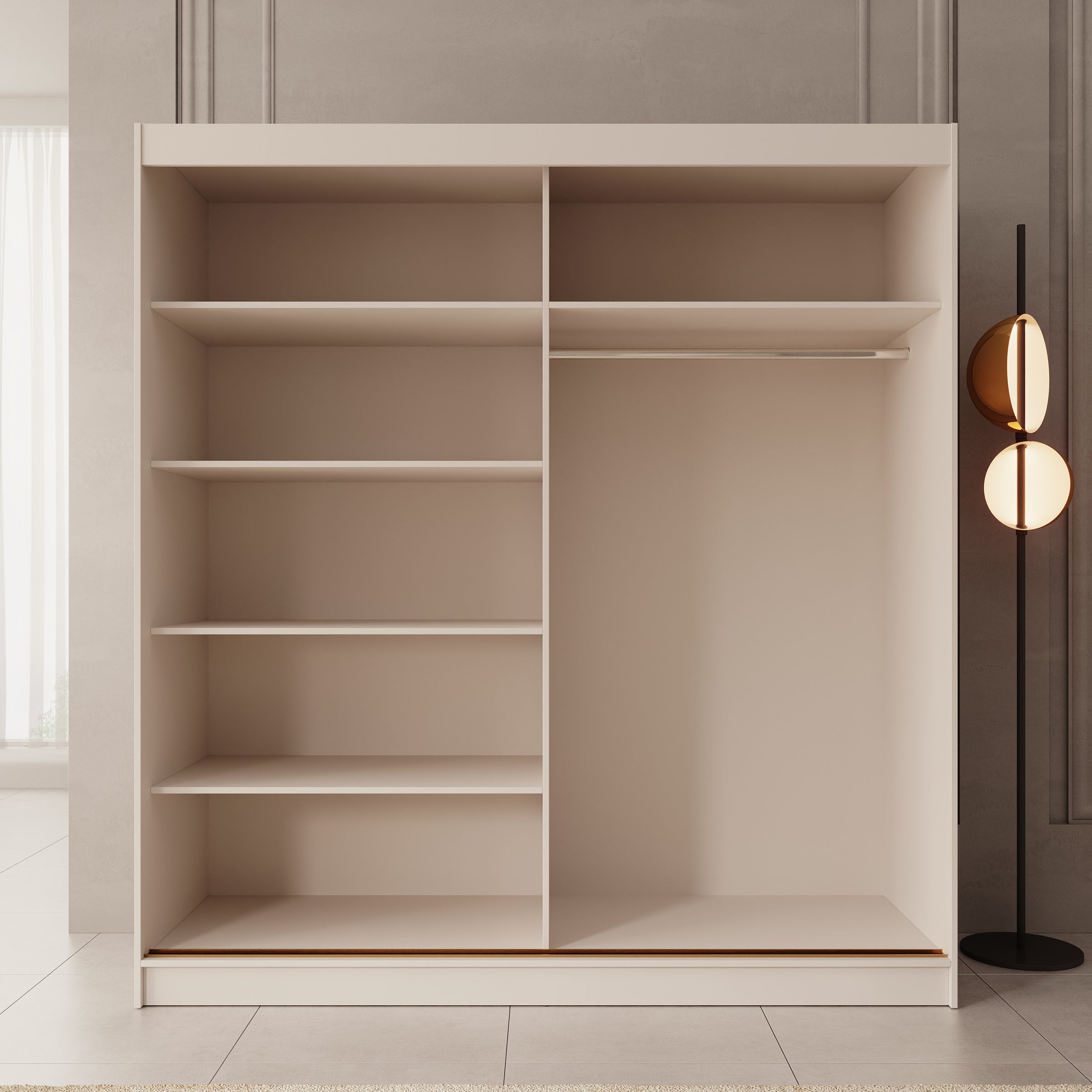 Moniq - Kledingkast met schuifdeuren - Beige - 200x65x215 cm
