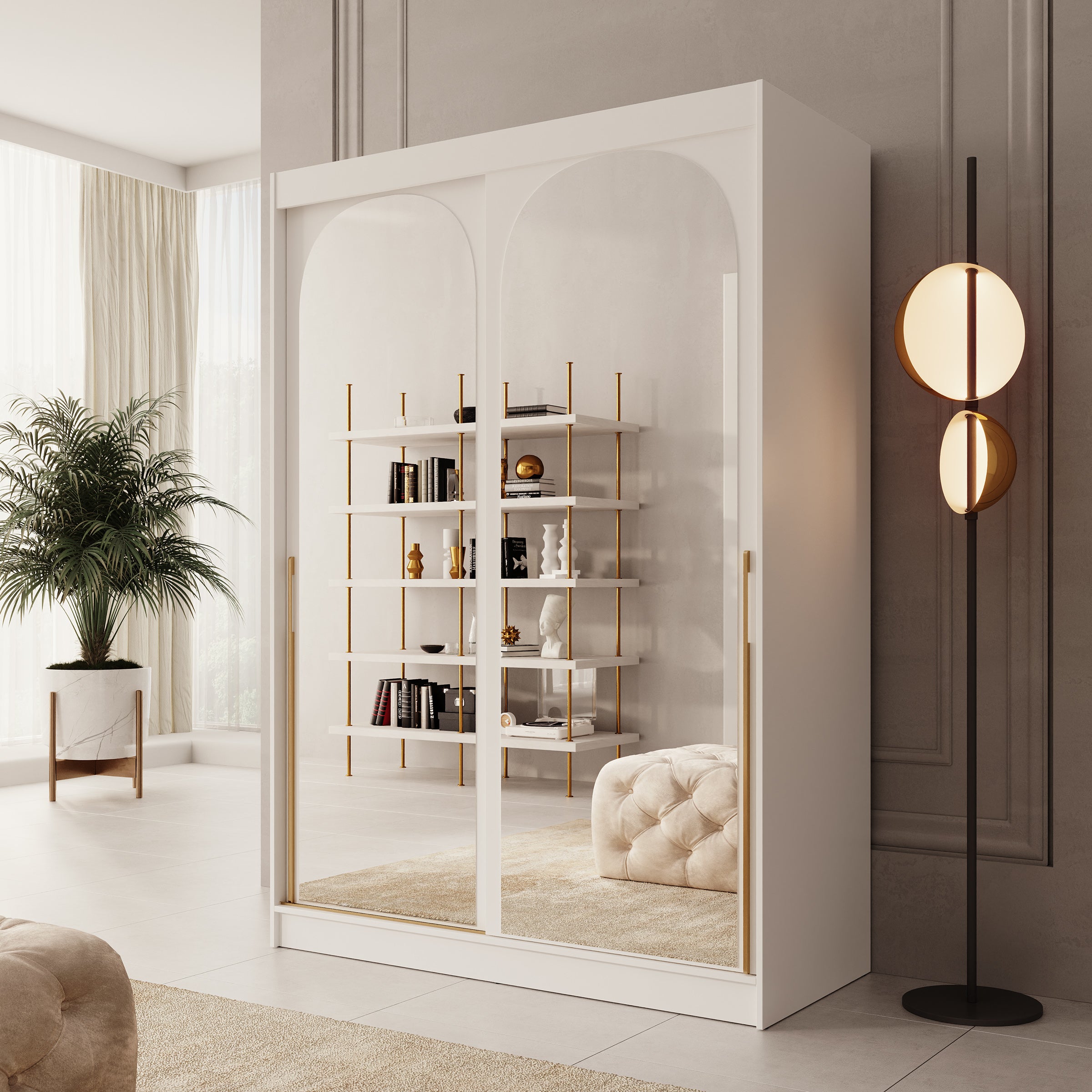 Moniq - Kledingkast met schuifdeuren - Wit - 150x65x215 cm