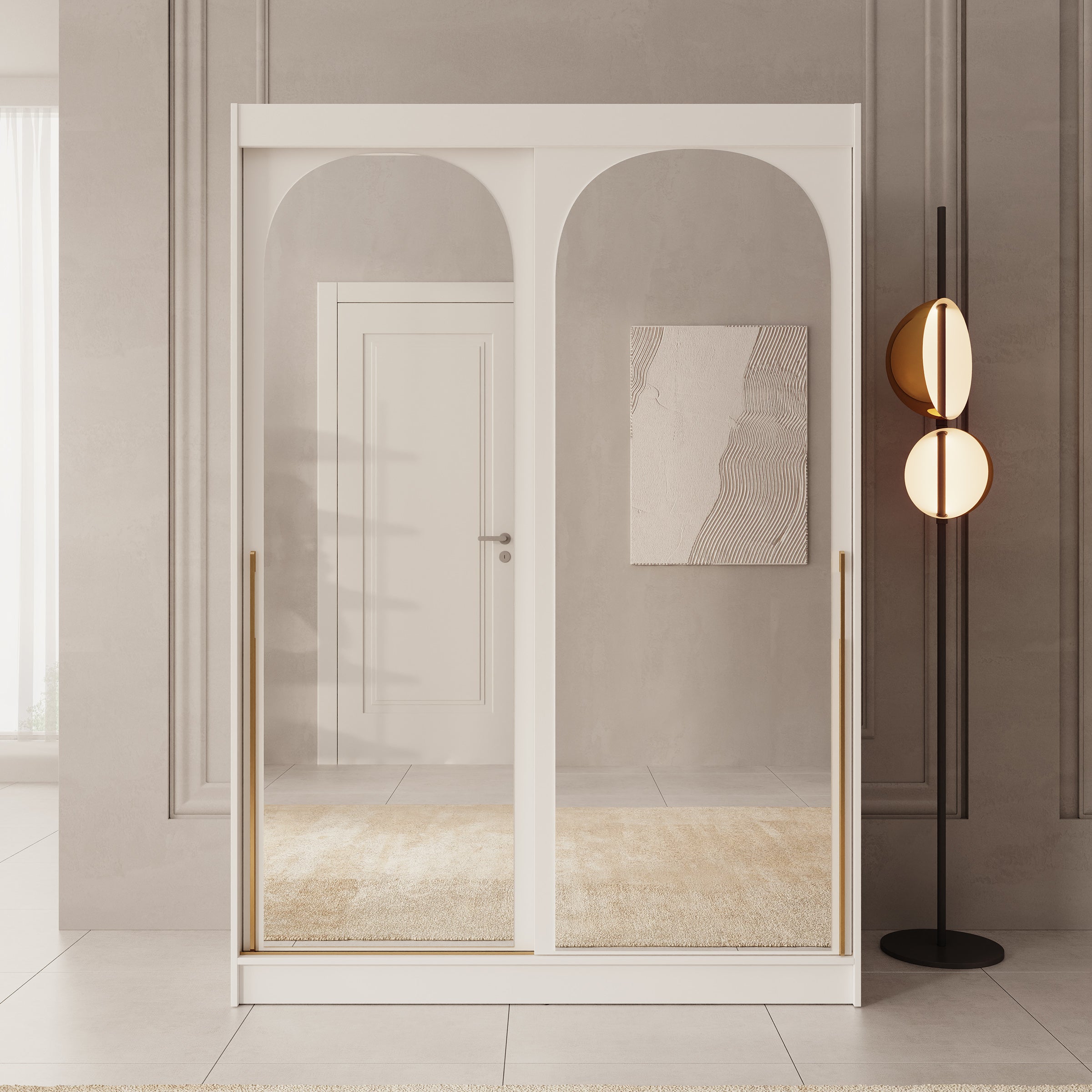 Moniq - Kledingkast met schuifdeuren - Wit - 150x65x215 cm