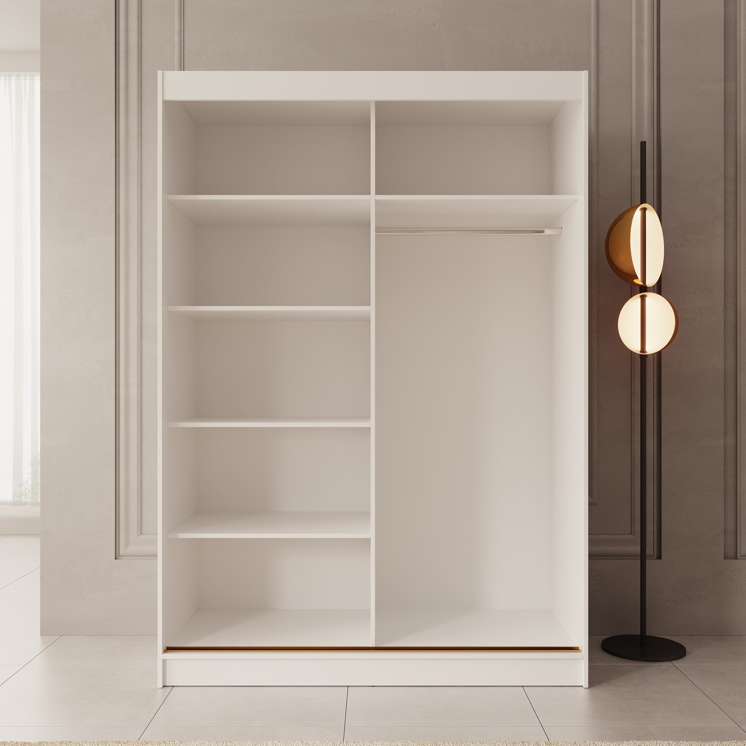 Moniq - Kledingkast met schuifdeuren - Wit - 150x65x215 cm