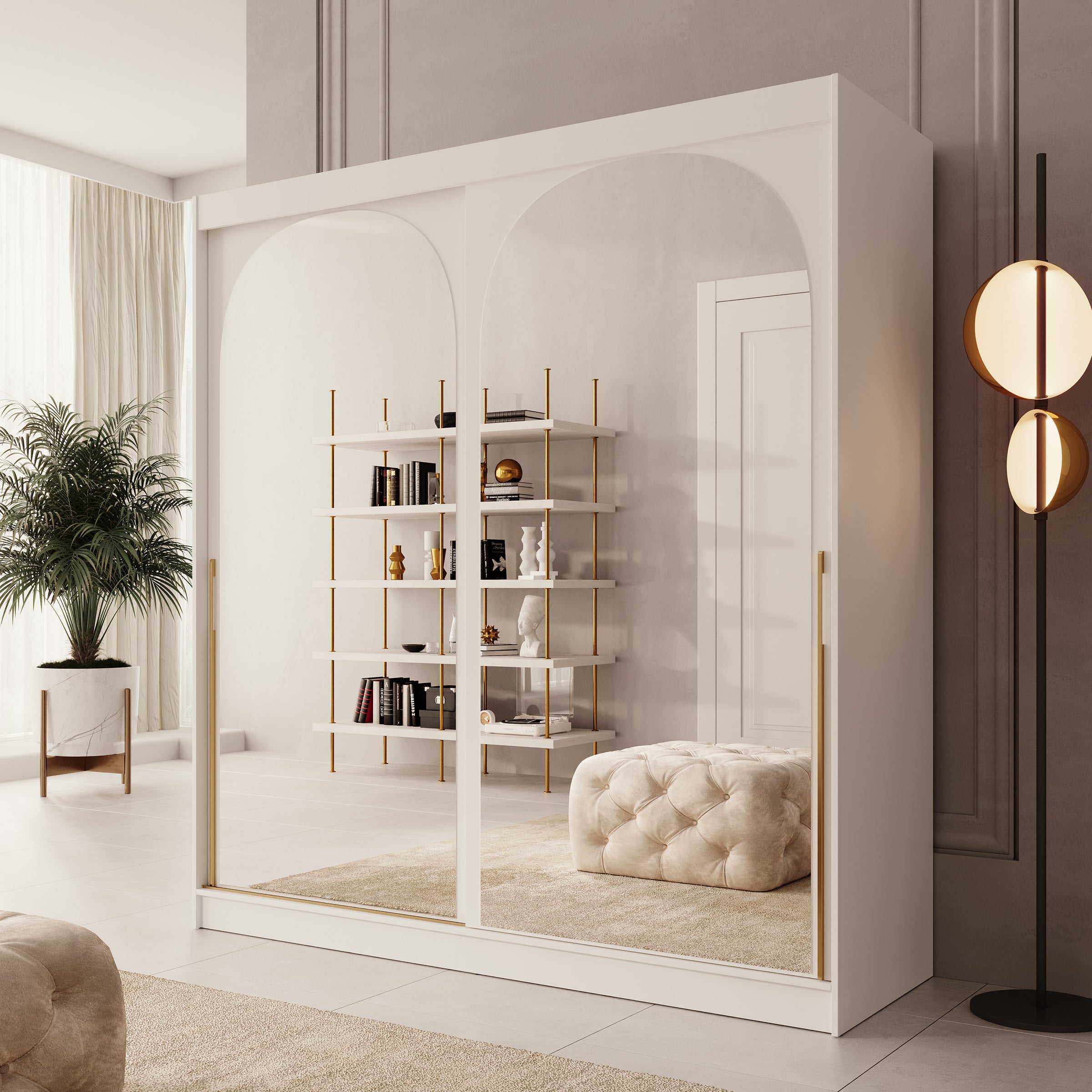 Moniq - Kledingkast met schuifdeuren - Wit - 200x65x215 cm