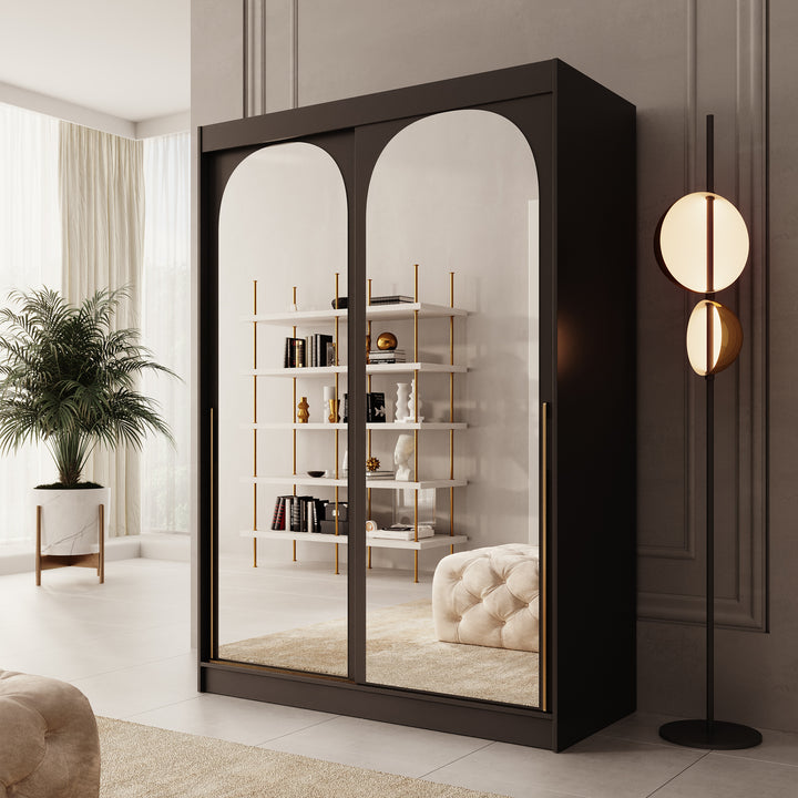 Moniq - Kledingkast met schuifdeuren - Zwart - 150x65x215 cm