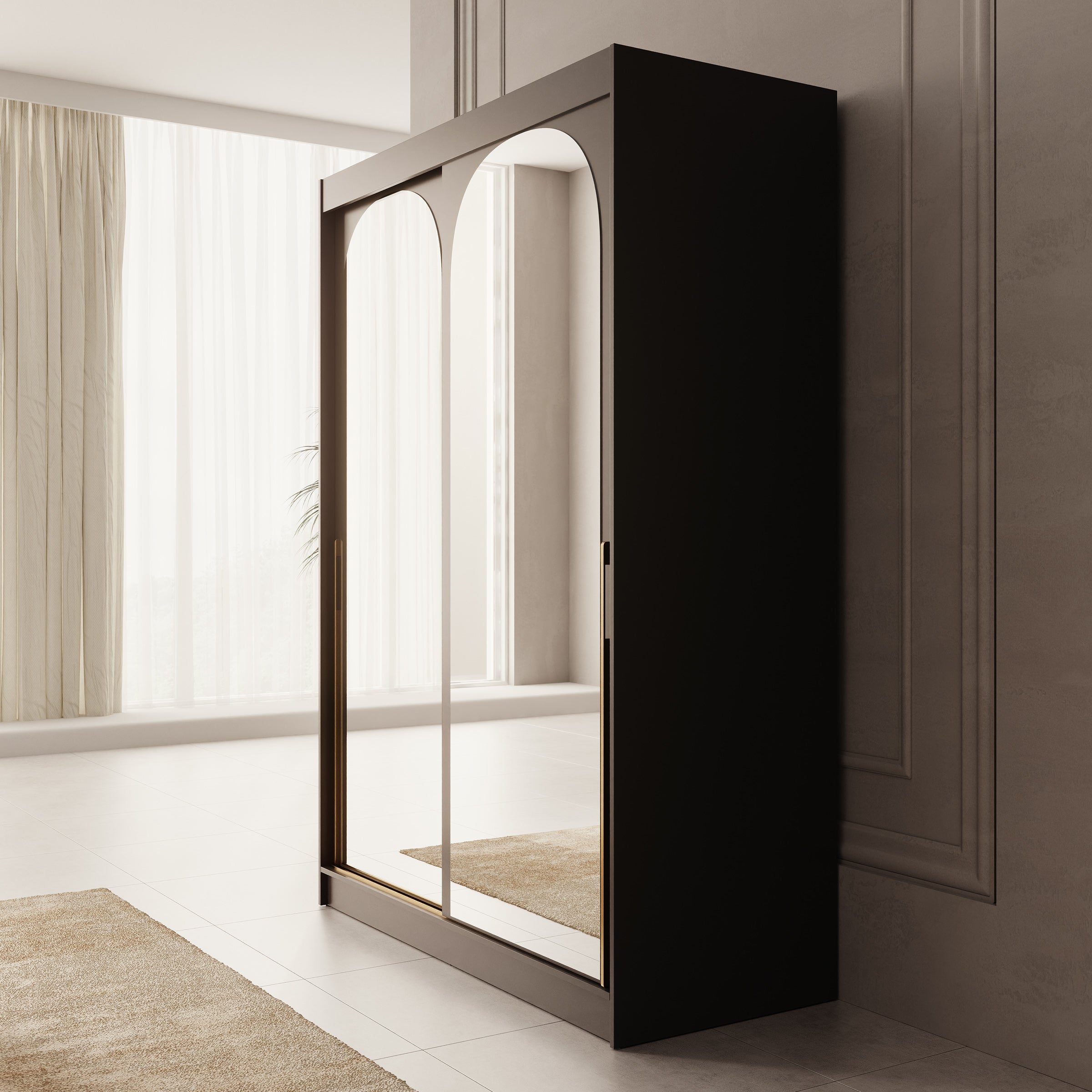 Moniq - Kledingkast met schuifdeuren - Zwart - 150x65x215 cm