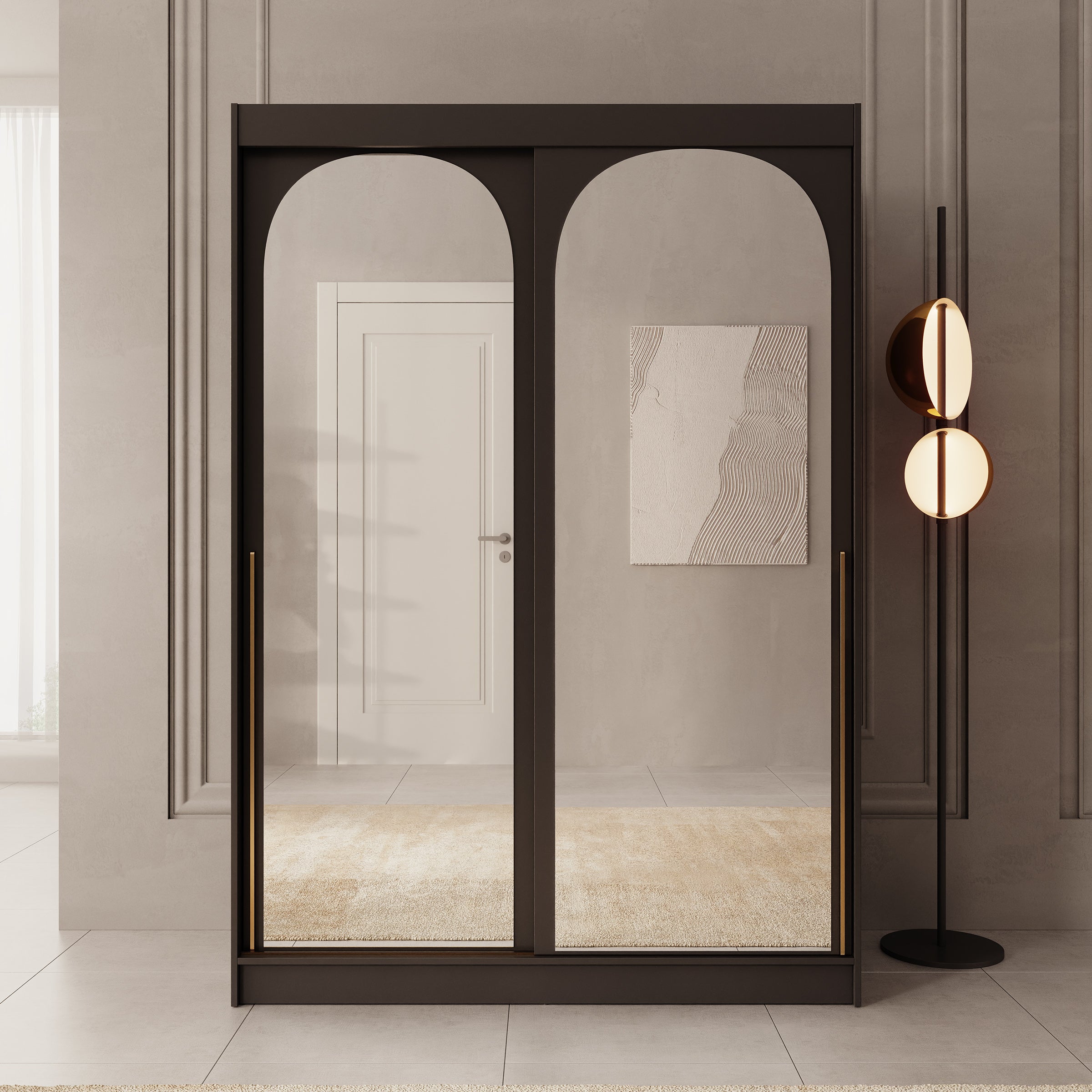 Moniq - Kledingkast met schuifdeuren - Zwart - 150x65x215 cm