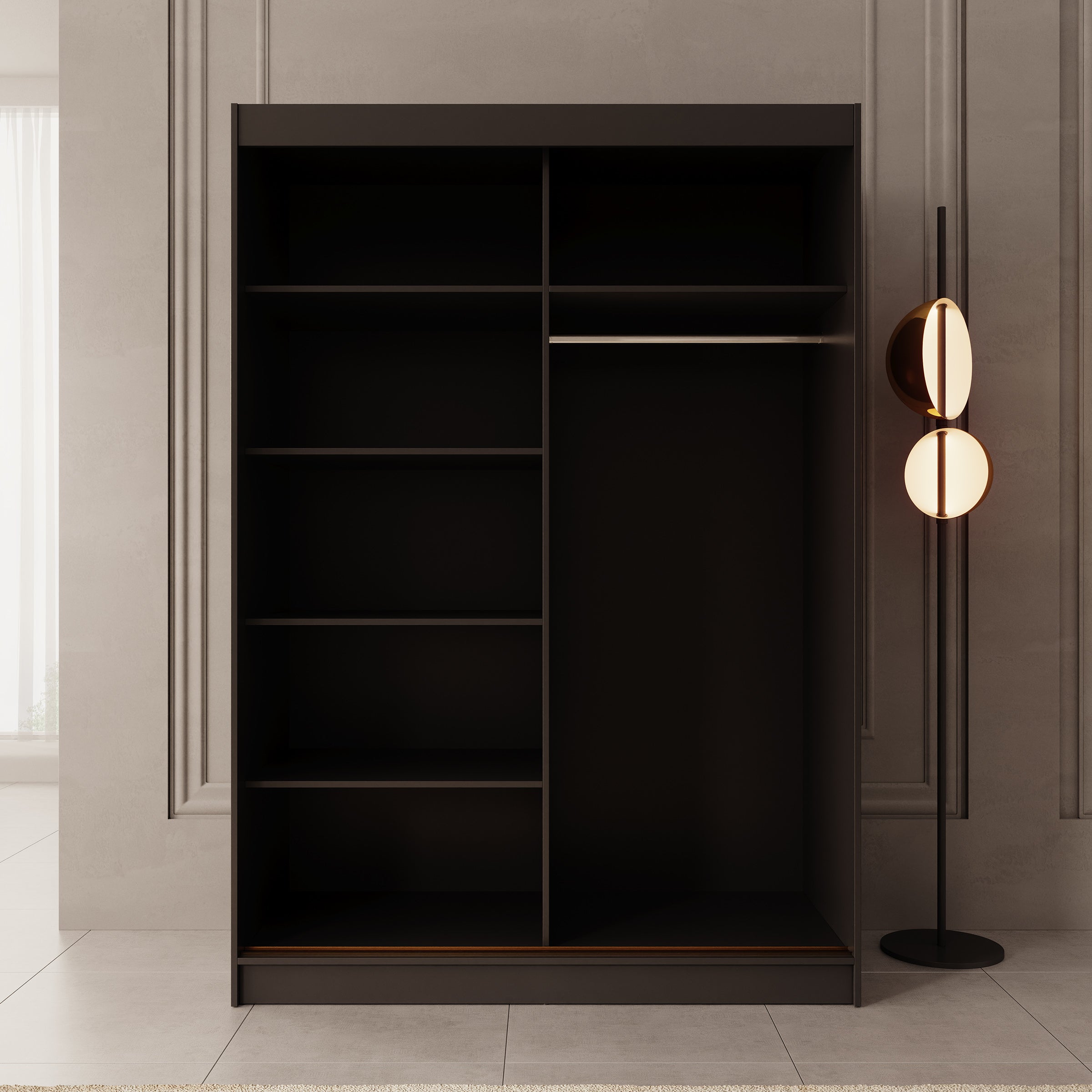 Moniq - Kledingkast met schuifdeuren - Zwart - 150x65x215 cm