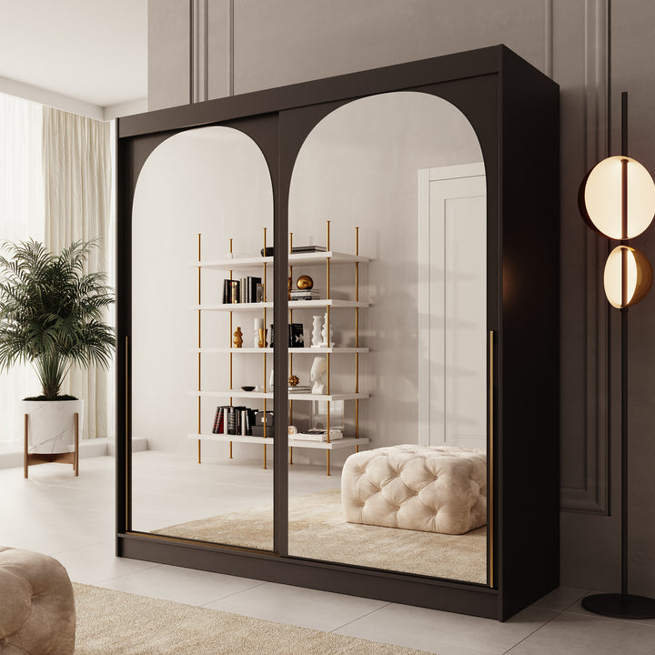 Moniq - Kledingkast met schuifdeuren - Zwart - 200x65x215 cm
