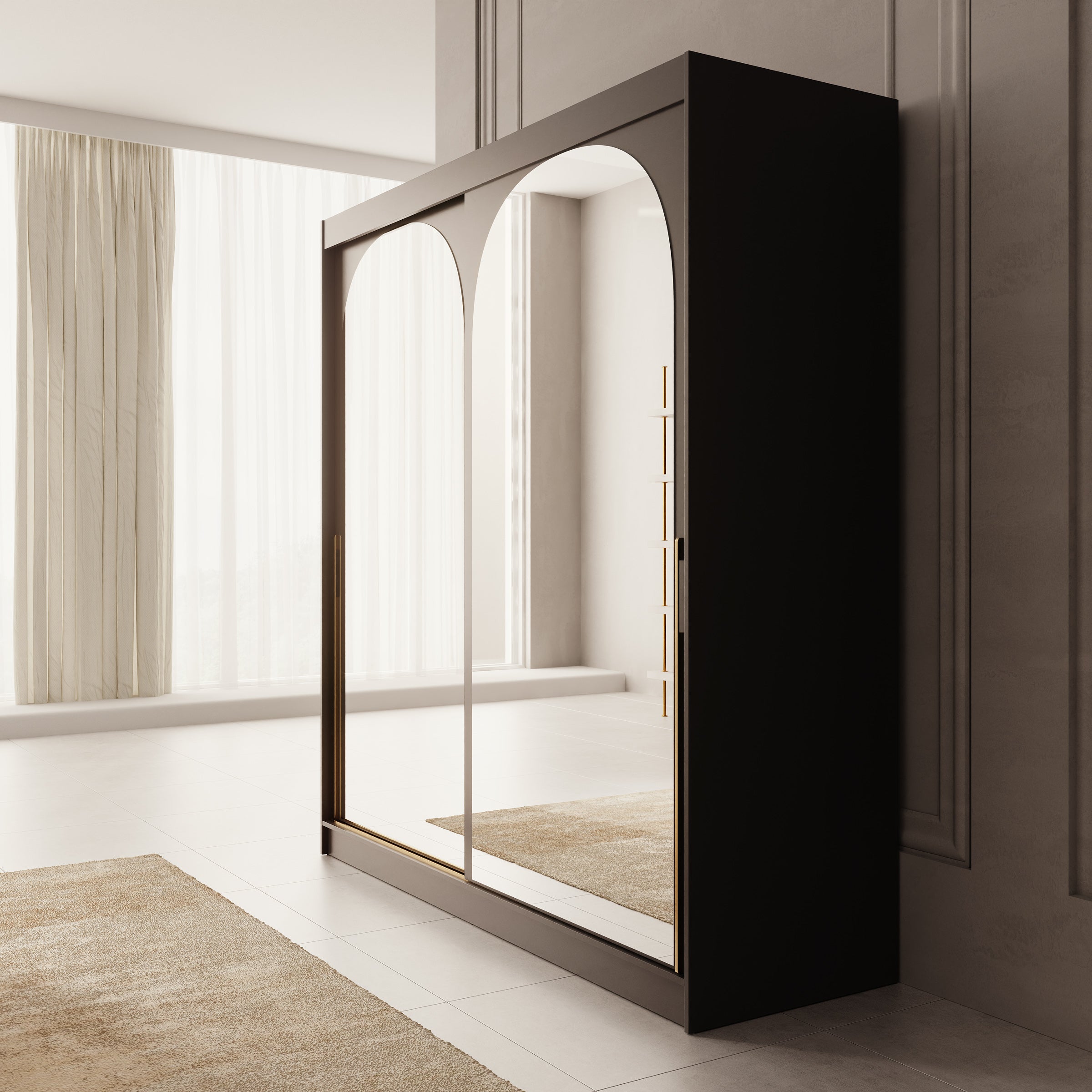 Moniq - Kledingkast met schuifdeuren - Zwart - 200x65x215 cm