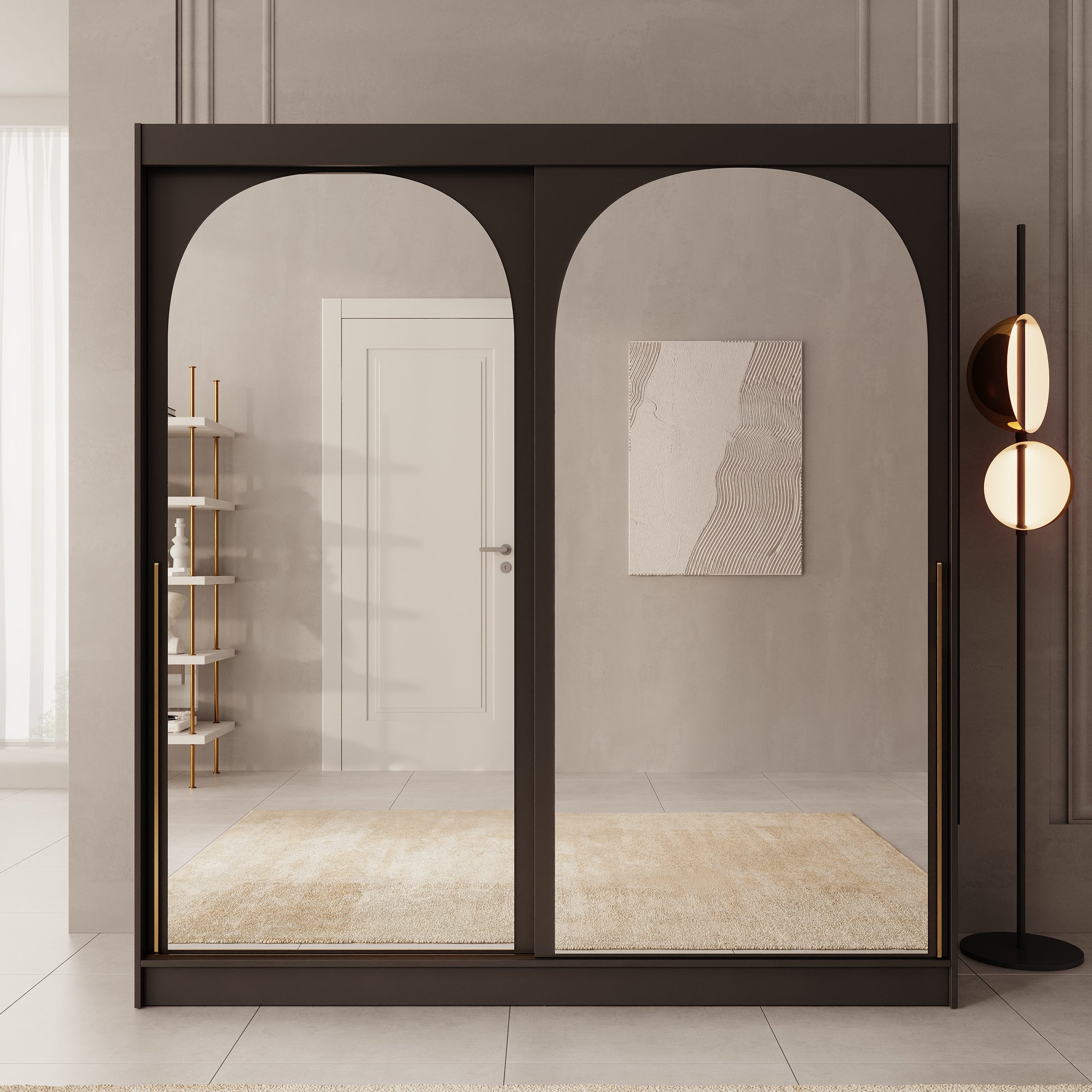 Moniq - Kledingkast met schuifdeuren - Zwart - 200x65x215 cm