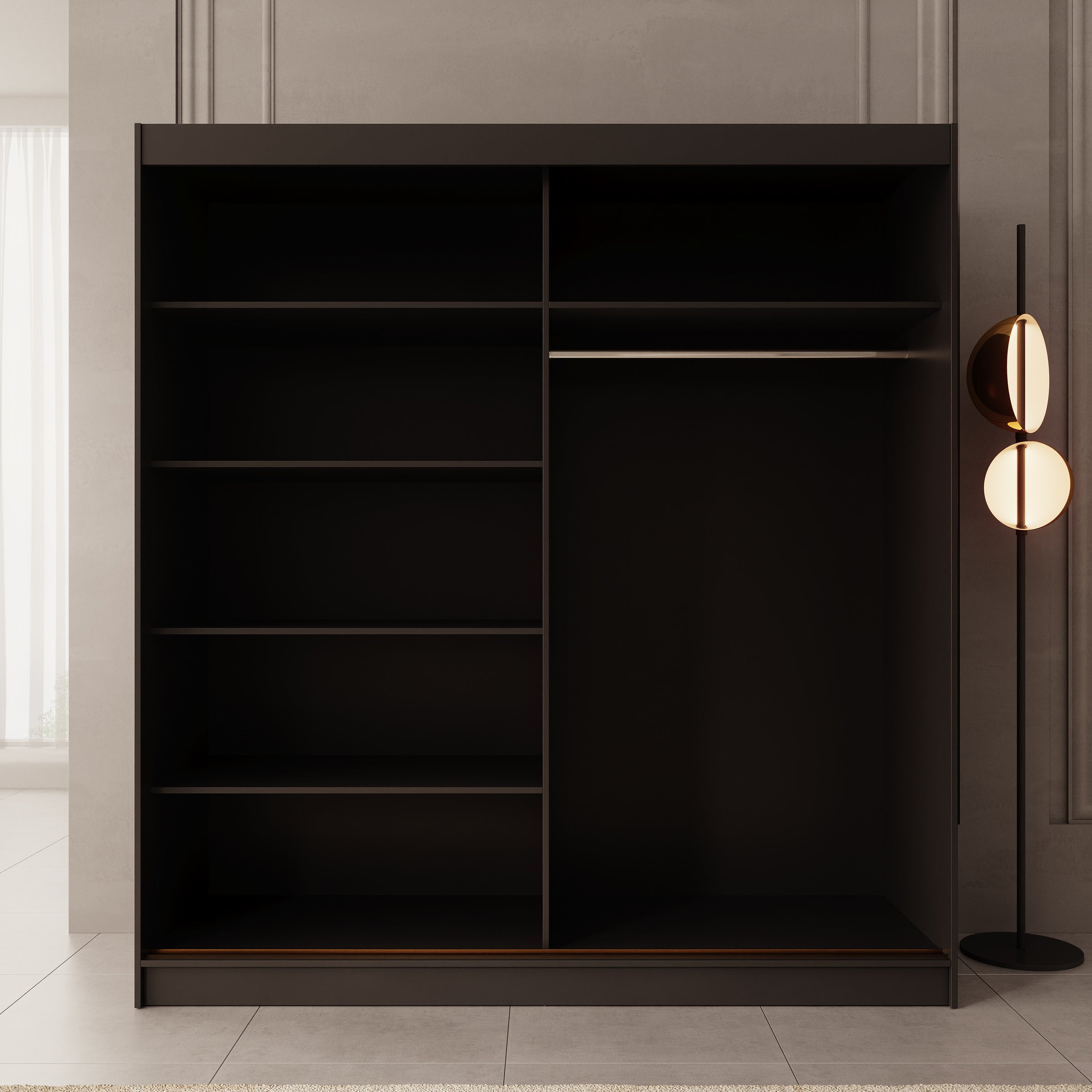 Moniq - Kledingkast met schuifdeuren - Zwart - 200x65x215 cm