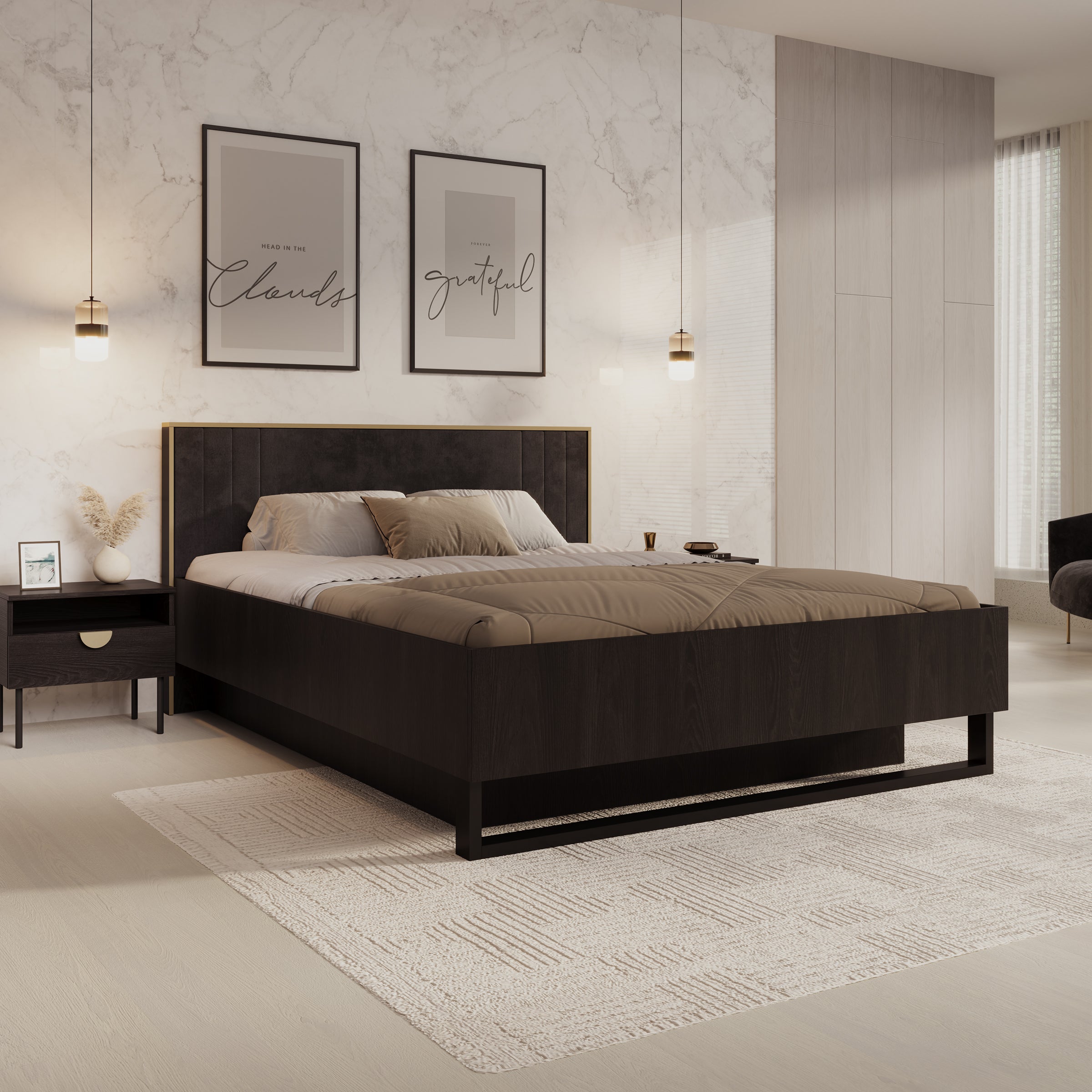 Monor - Tweepersoonsbed met opbergruimte - Zwart - 160x200 cm