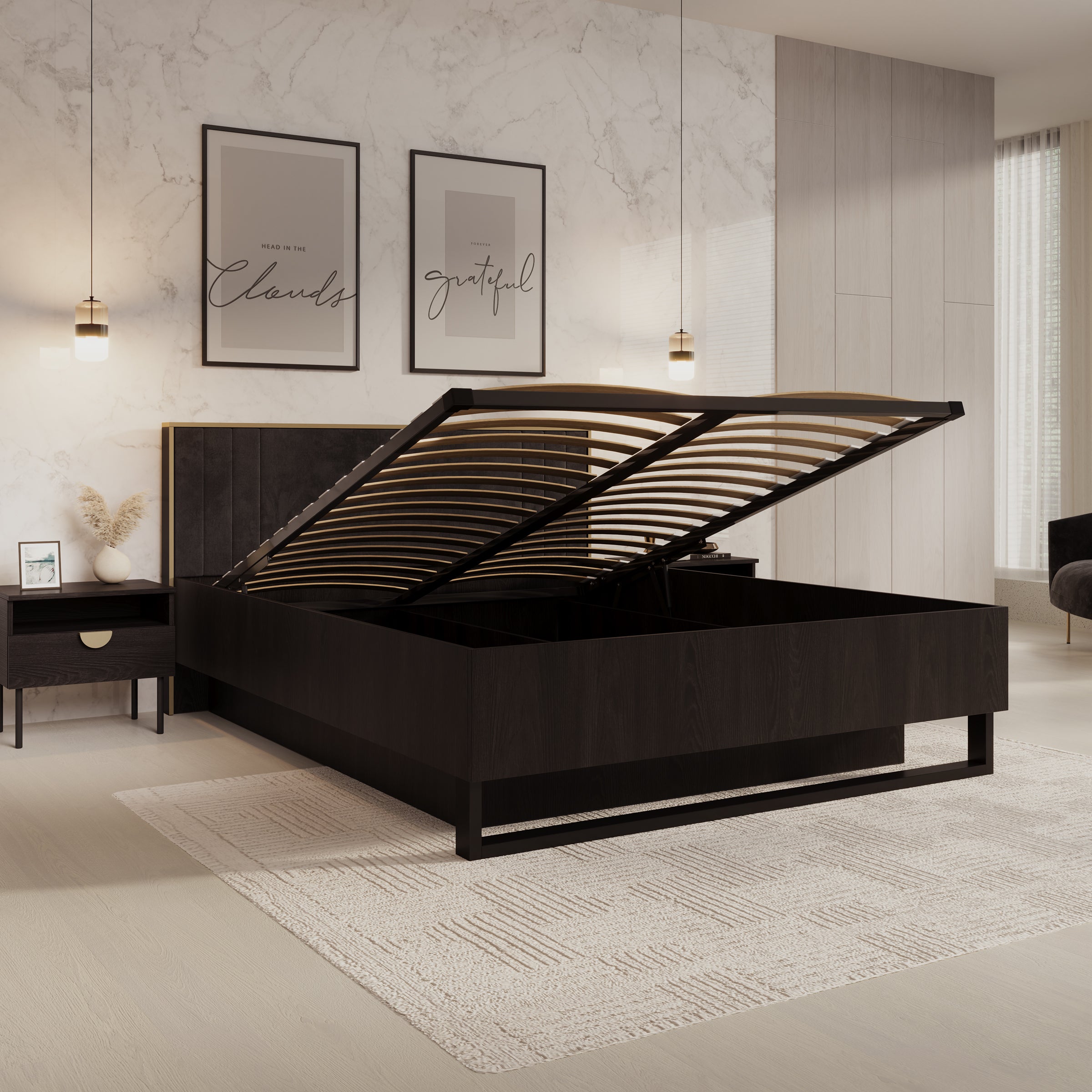 Monor - Tweepersoonsbed met opbergruimte - Zwart - 160x200 cm