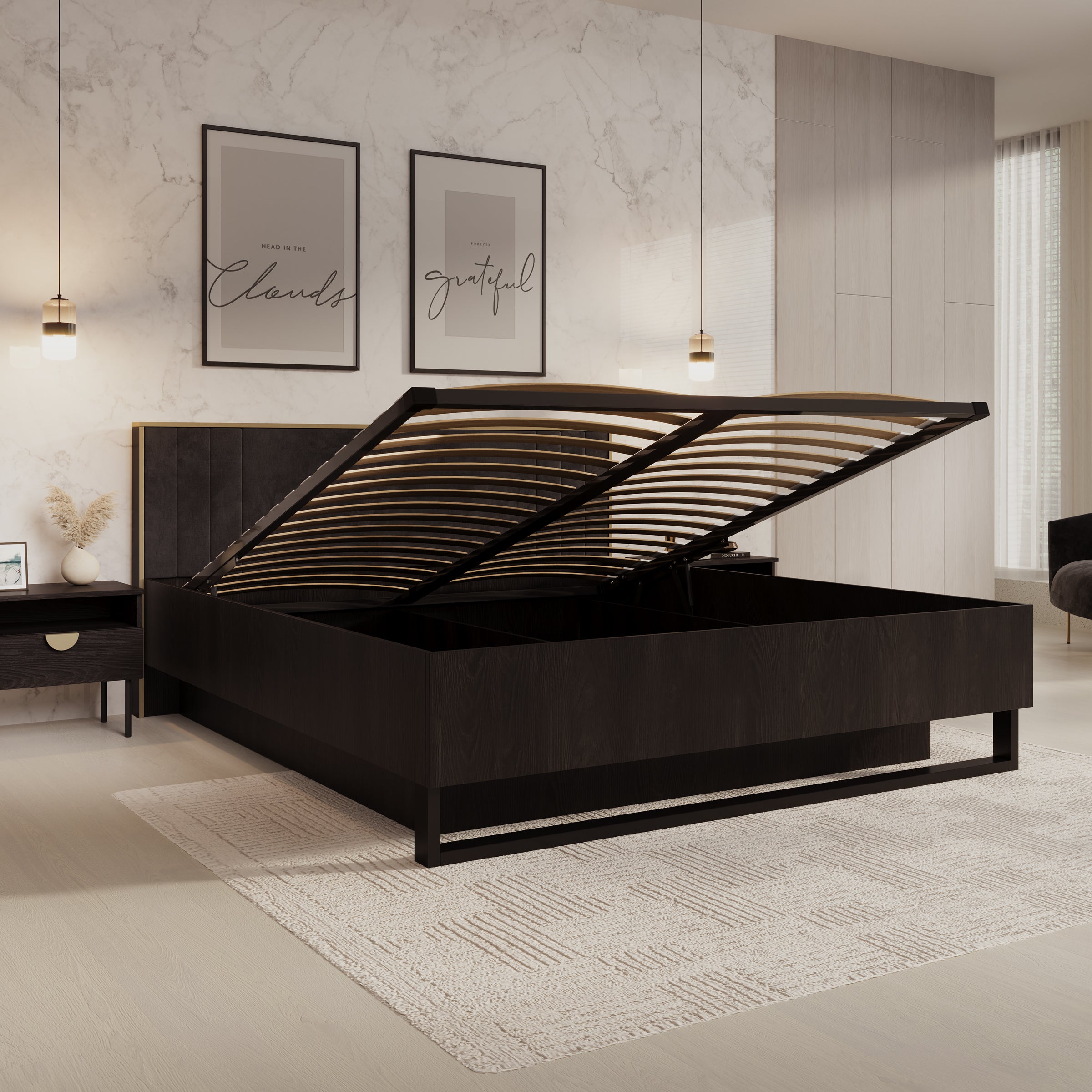 Monor - Tweepersoonsbed met opbergruimte - Zwart - 180x200 cm