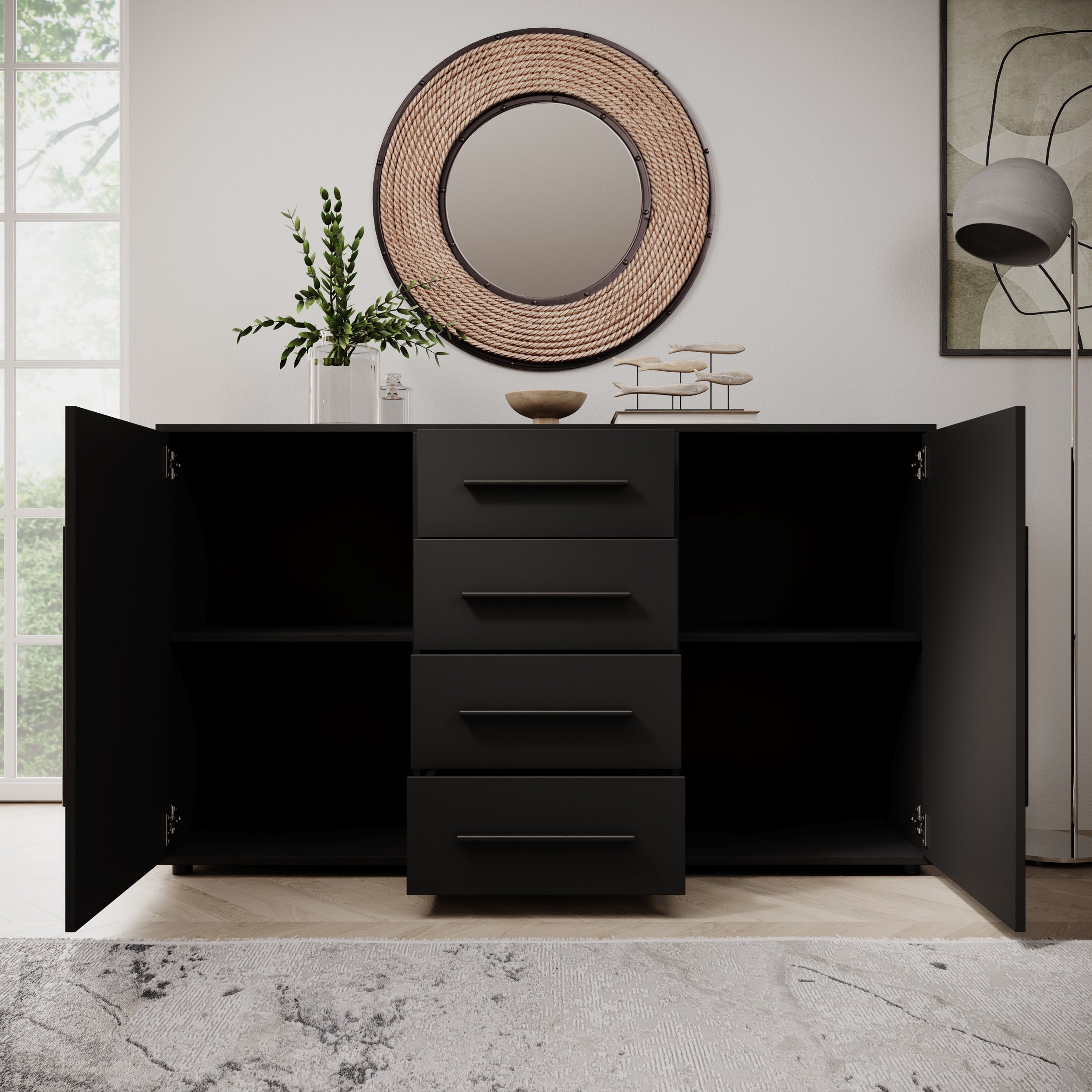 Montalo - Dressoir - Zwart - 150x40x87 cm