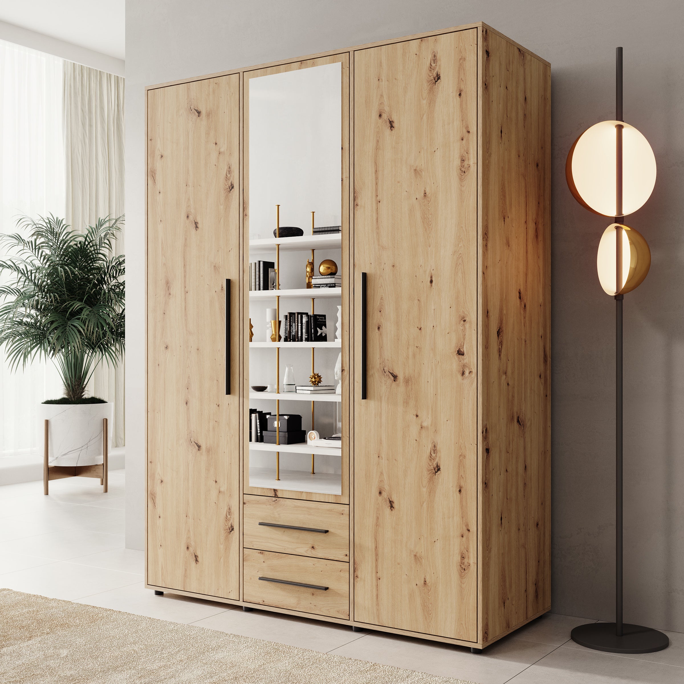 Montalo - Kledingkast 3-deurs - Eikenpatroon - 150x59x206 cm