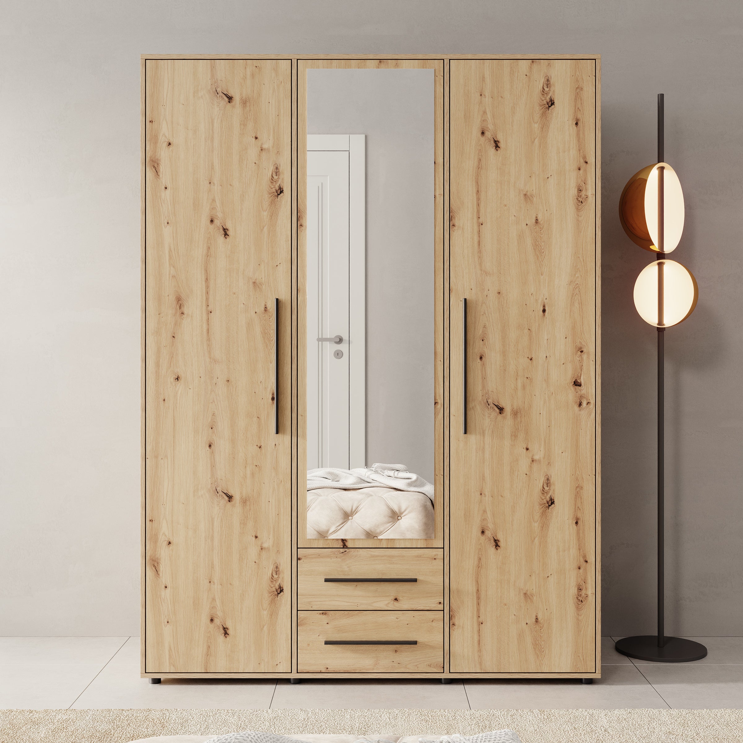 Montalo - Kledingkast 3-deurs - Eikenpatroon - 150x59x206 cm