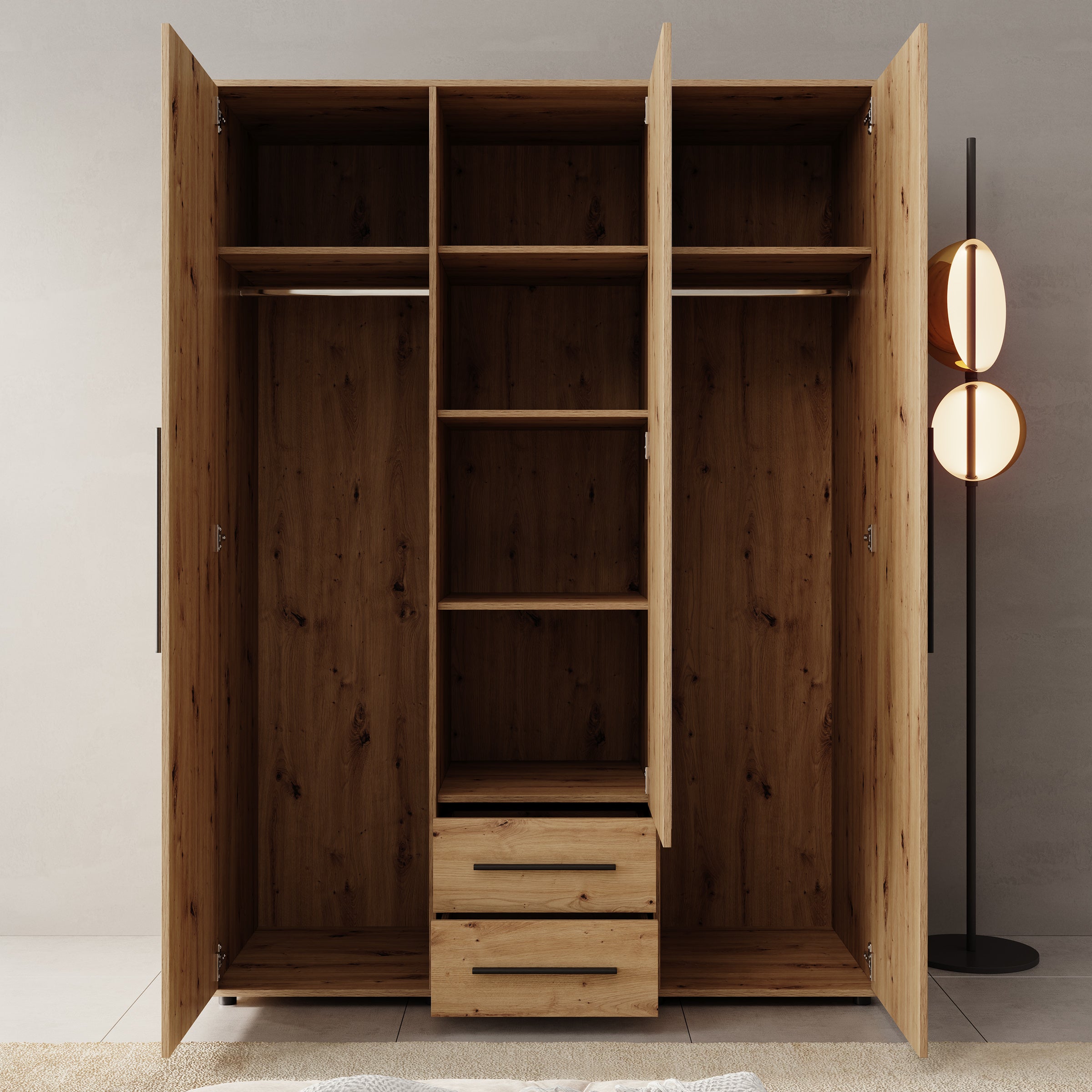 Montalo - Kledingkast 3-deurs - Eikenpatroon - 150x59x206 cm