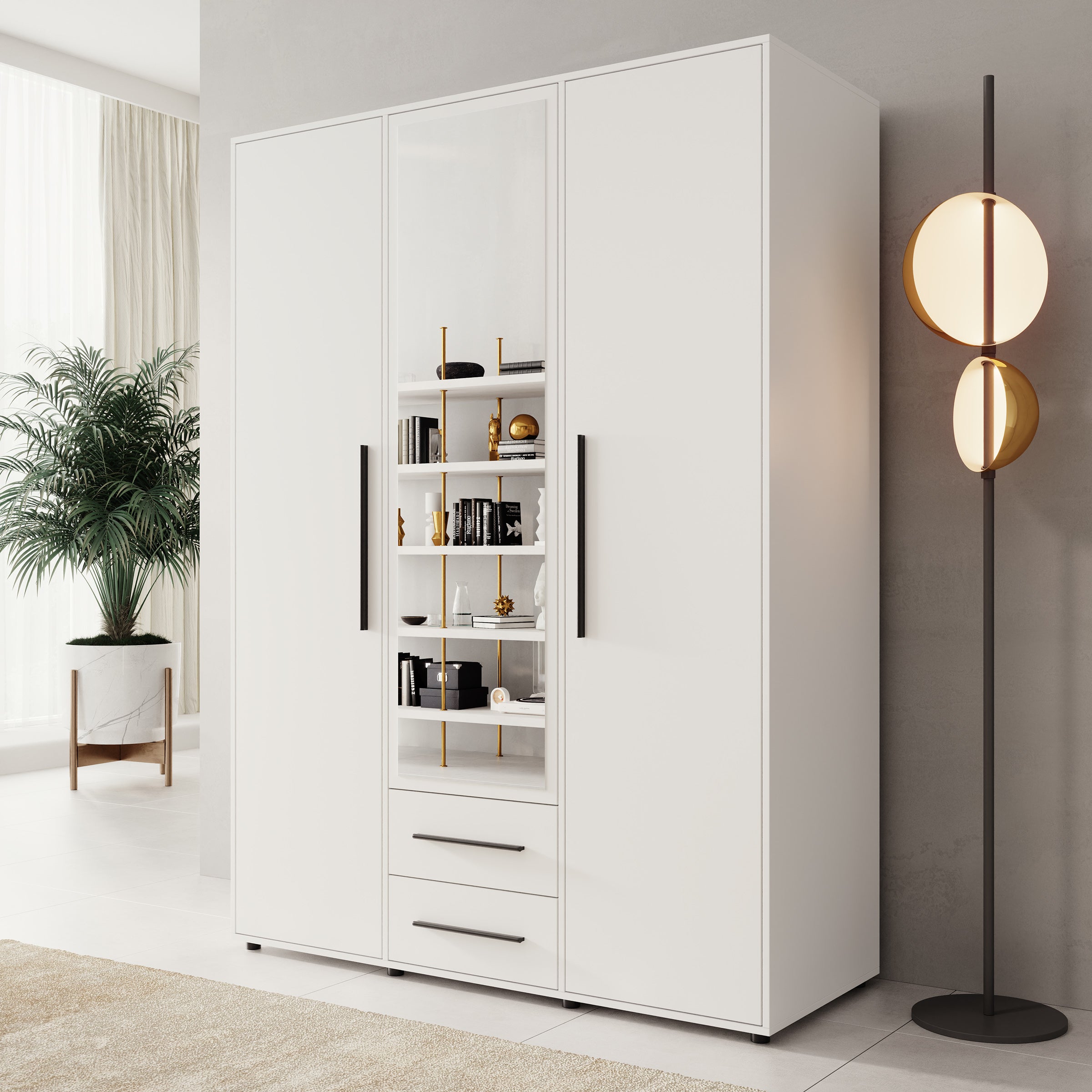Montalo - Kledingkast 3-deurs - Wit - 150x59x206 cm