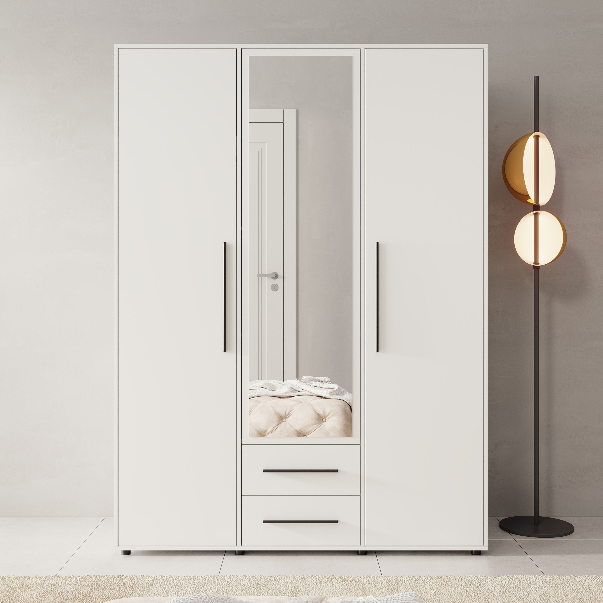 Montalo - Kledingkast 3-deurs - Wit - 150x59x206 cm