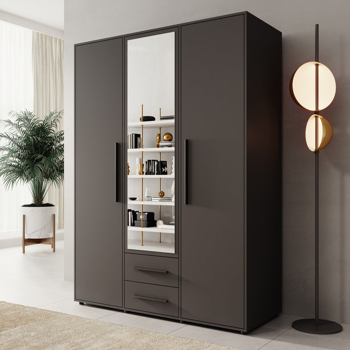 Montalo - Kledingkast 3-deurs - Zwart - 150x59x206 cm