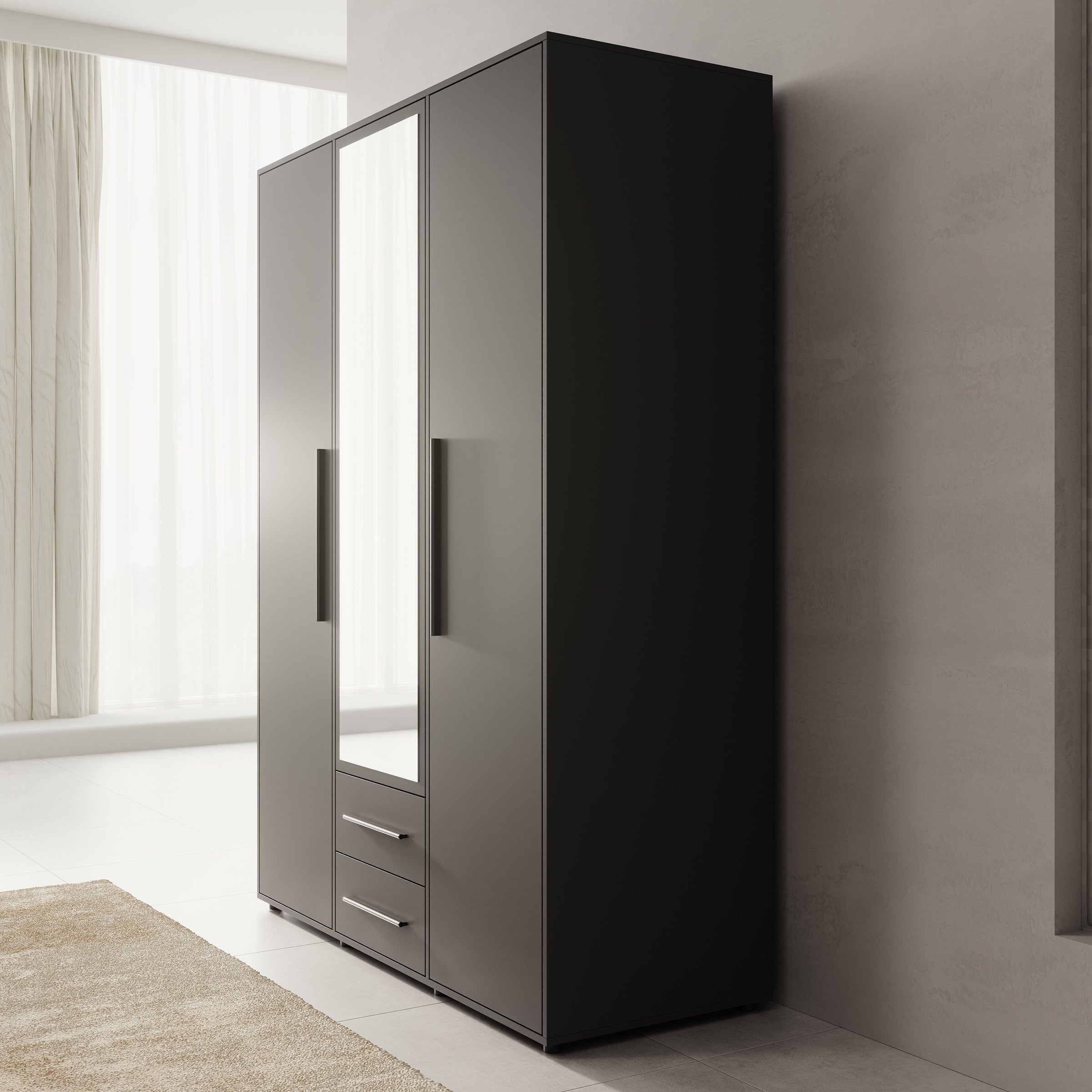 Montalo - Kledingkast 3-deurs - Zwart - 150x59x206 cm