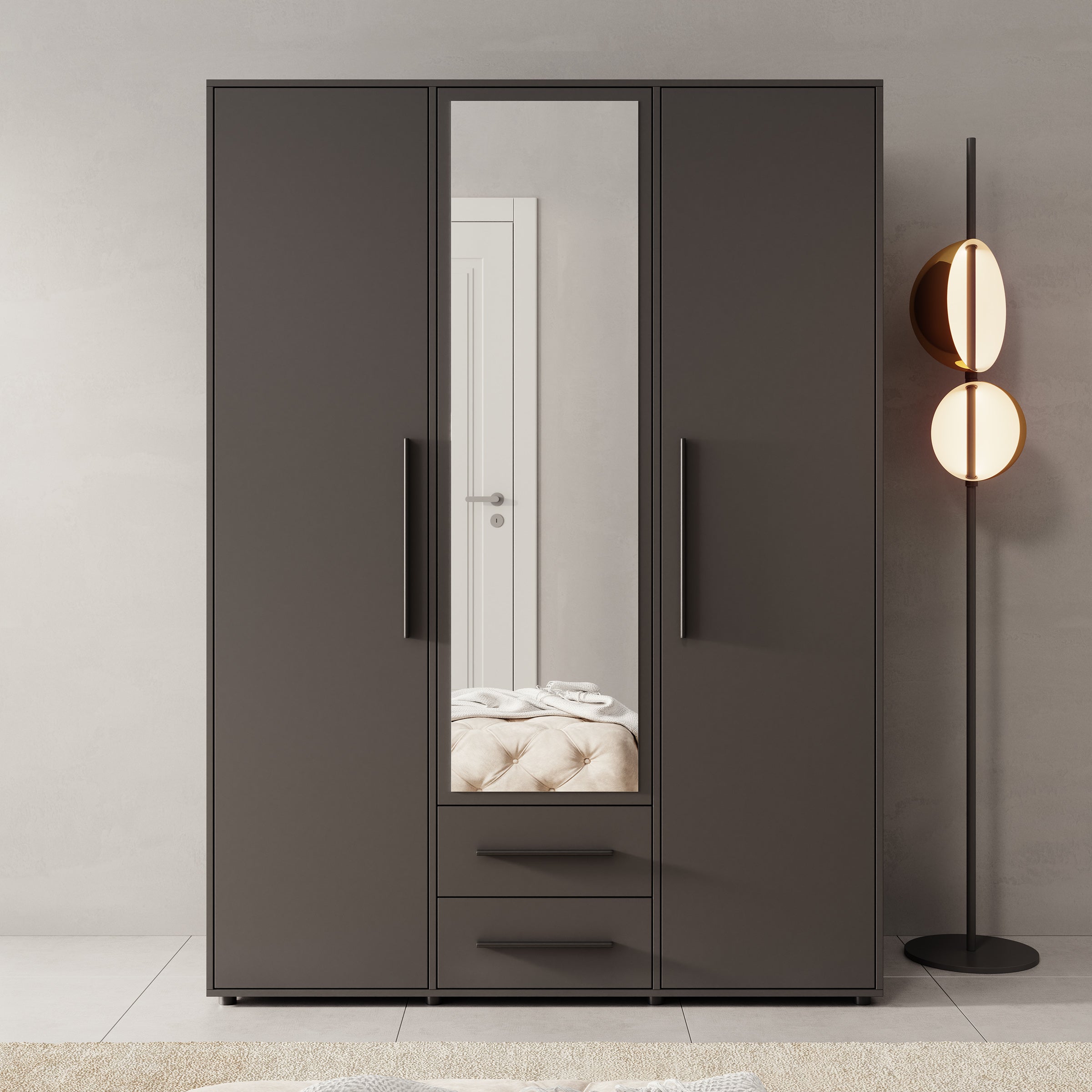 Montalo - Kledingkast 3-deurs - Zwart - 150x59x206 cm