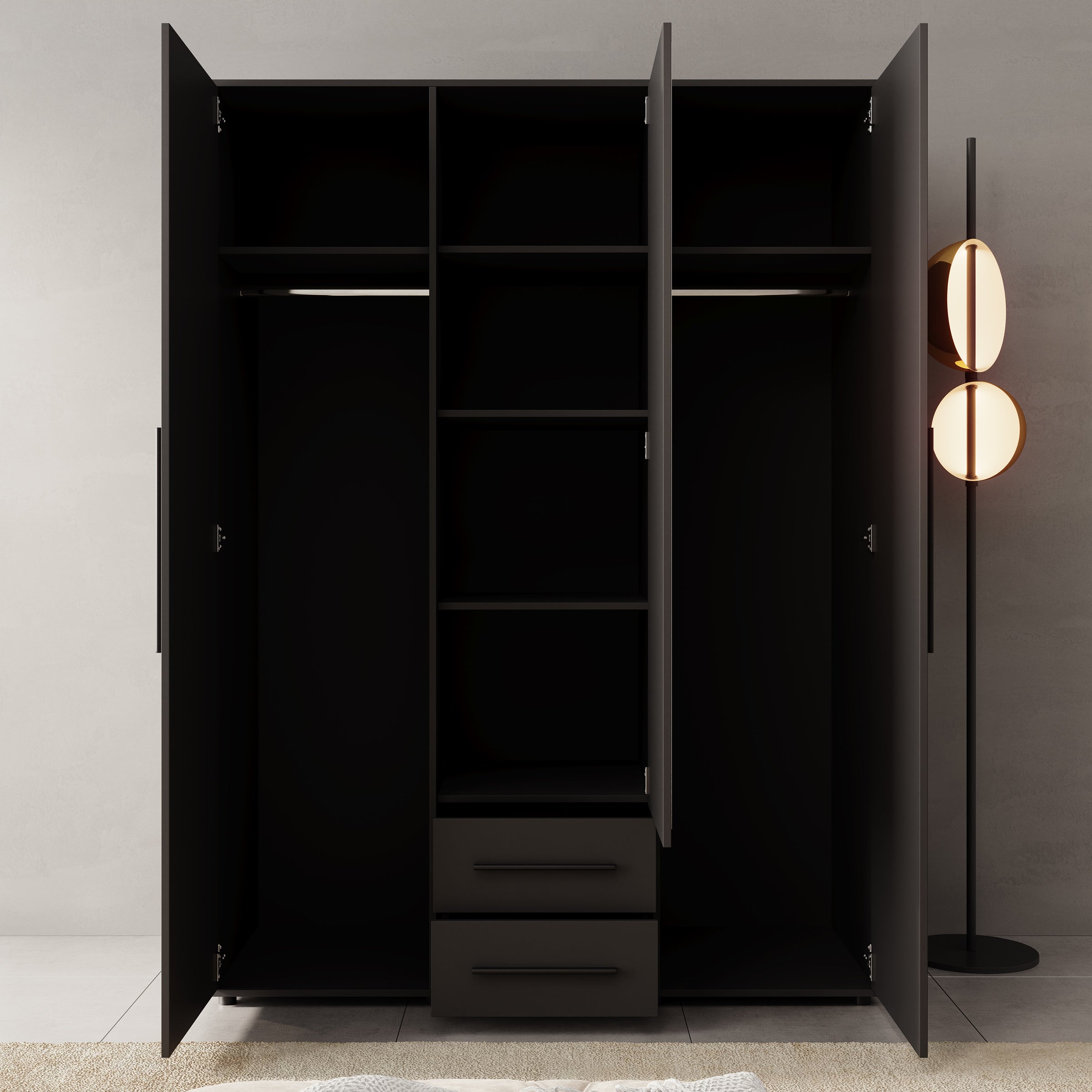 Montalo - Kledingkast 3-deurs - Zwart - 150x59x206 cm