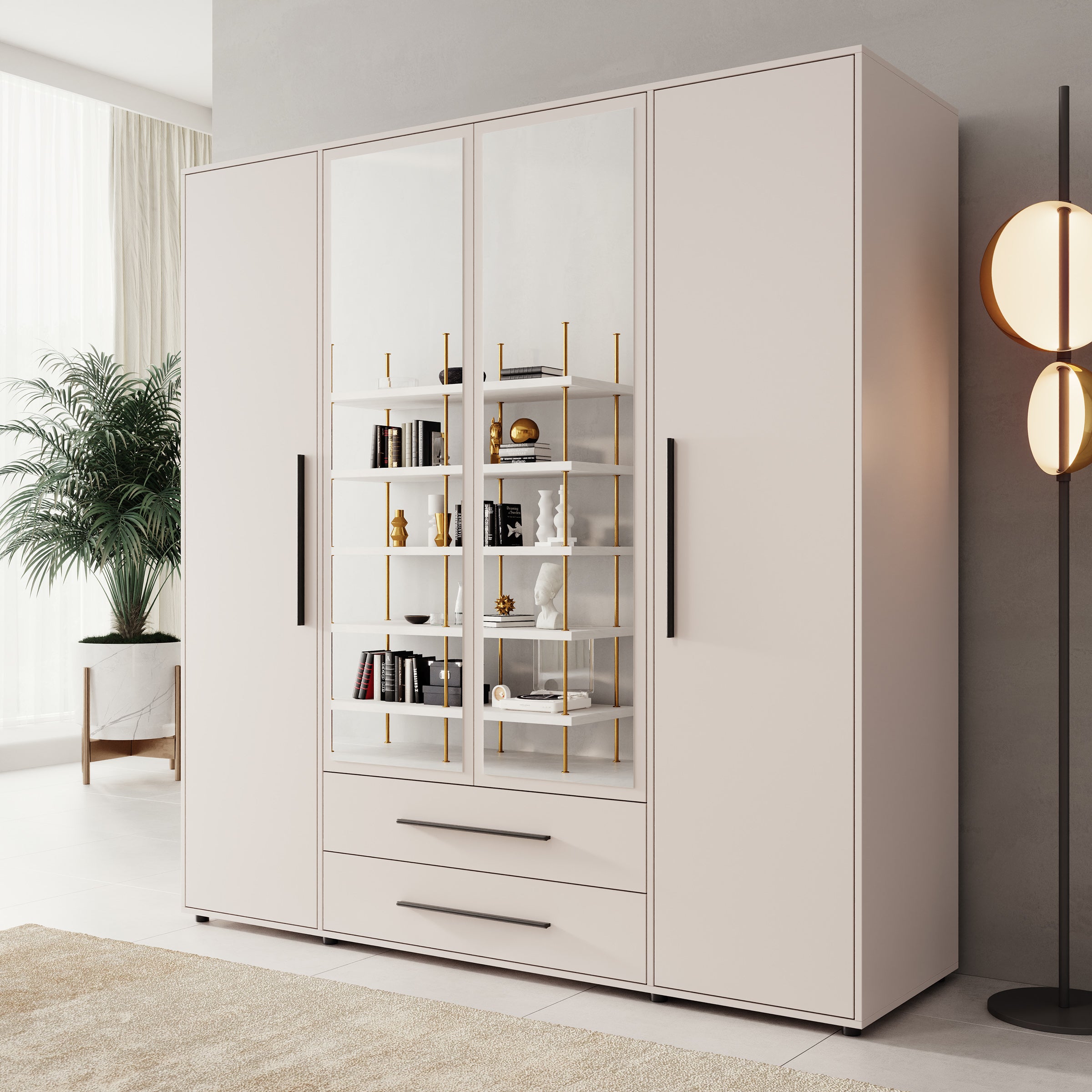Montalo - Kledingkast 4-deurs - Beige - 198x59x206 cm