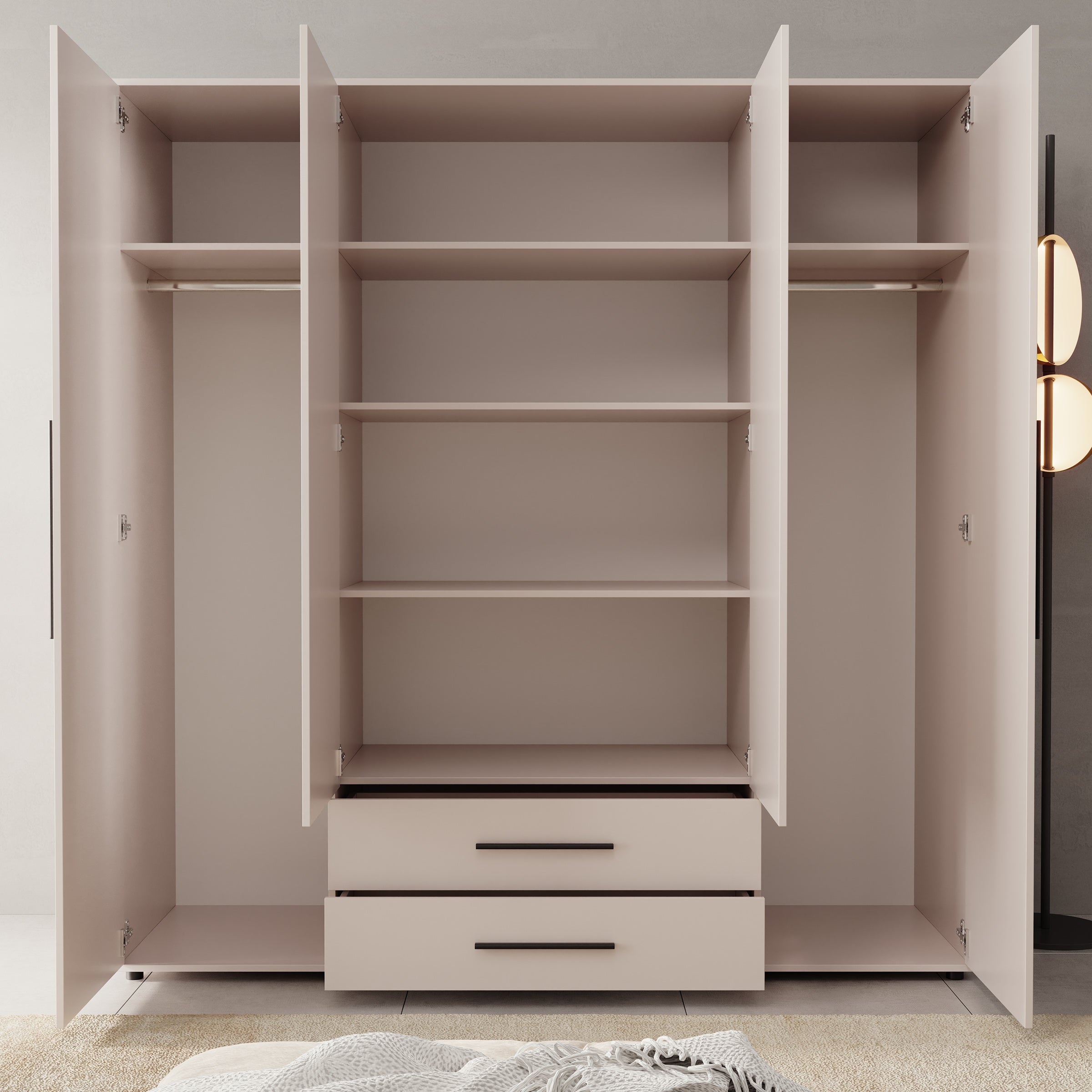 Montalo - Kledingkast 4-deurs - Beige - 198x59x206 cm