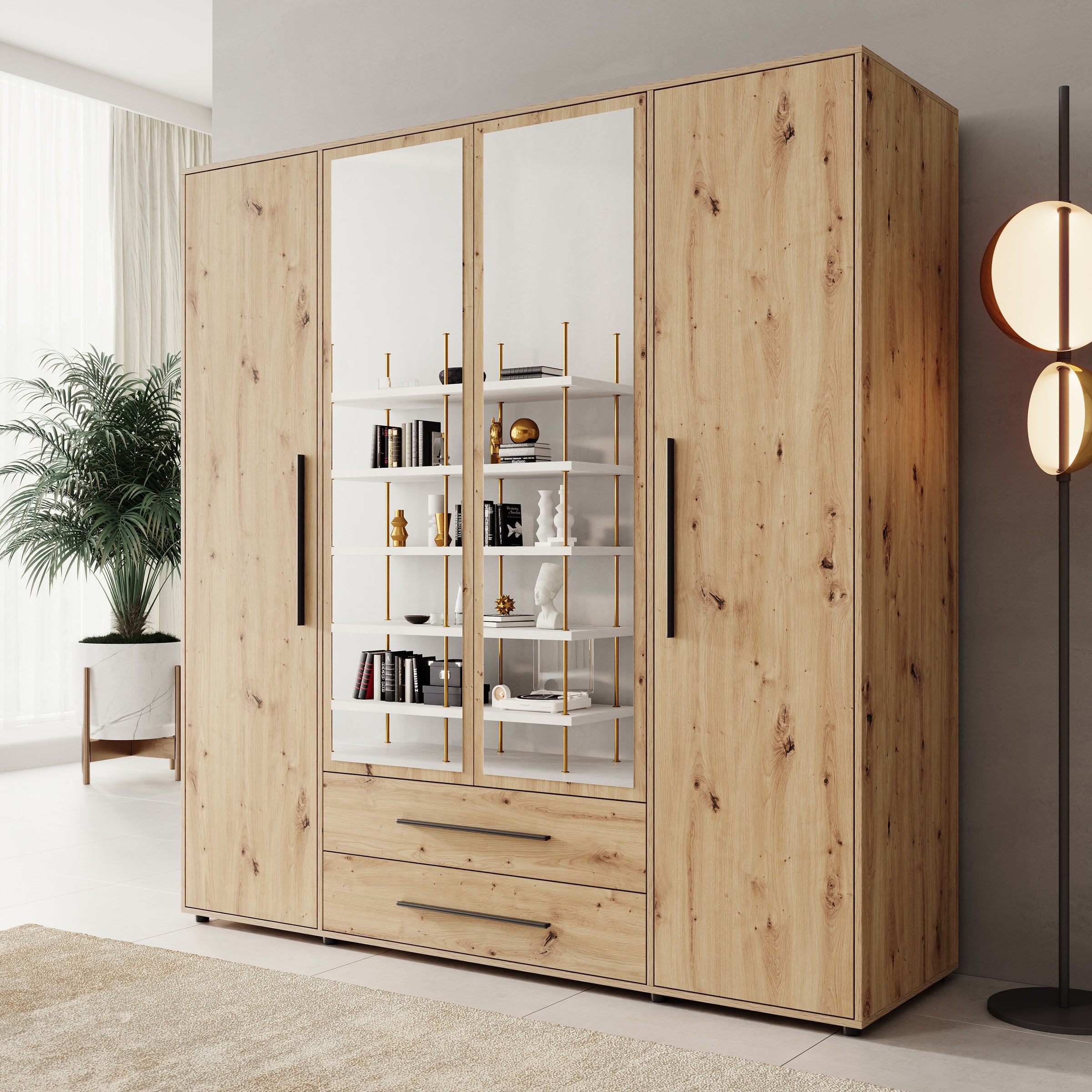 Montalo - Kledingkast 4-deurs - Eikenpatroon - 198x59x206 cm