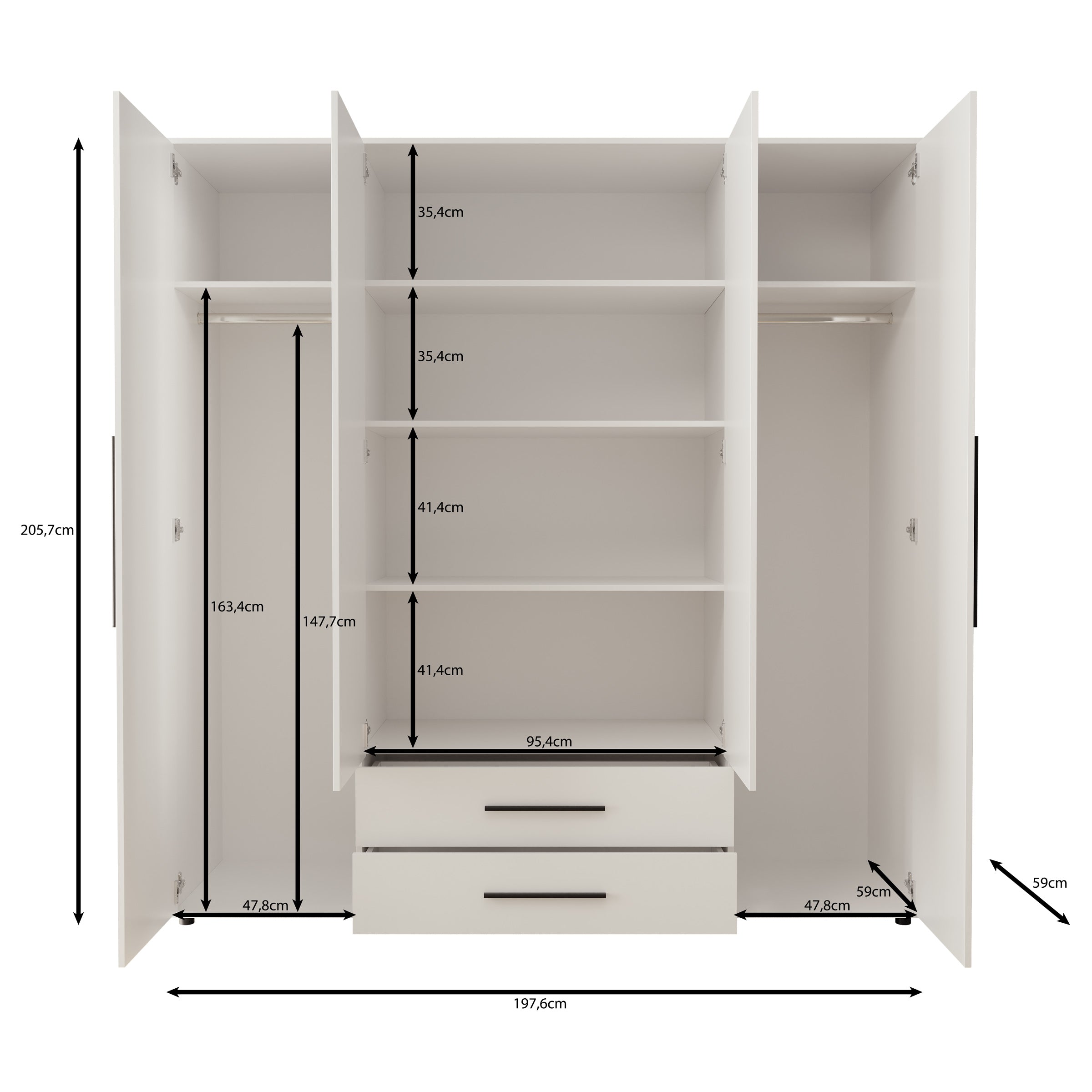 Montalo - Kledingkast 4-deurs - Eikenpatroon - 198x59x206 cm