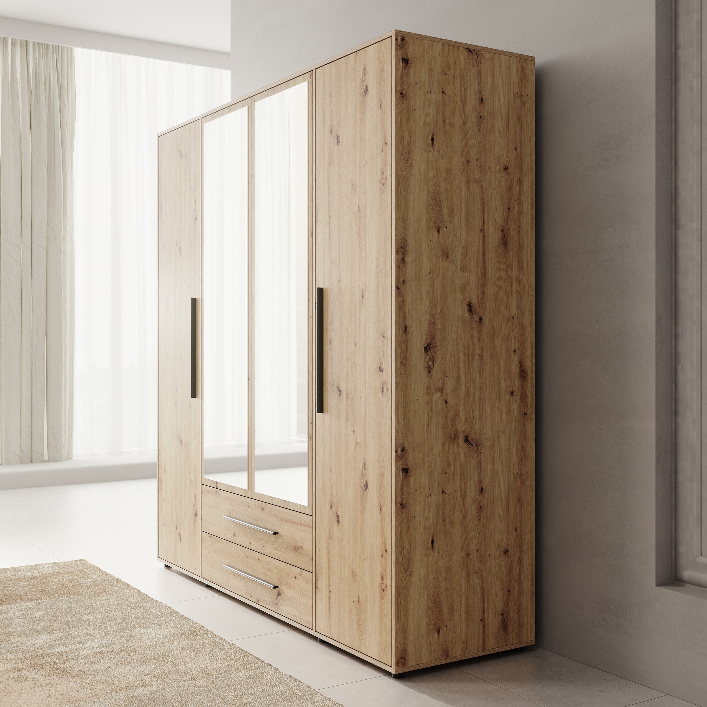 Montalo - Kledingkast 4-deurs - Eikenpatroon - 198x59x206 cm