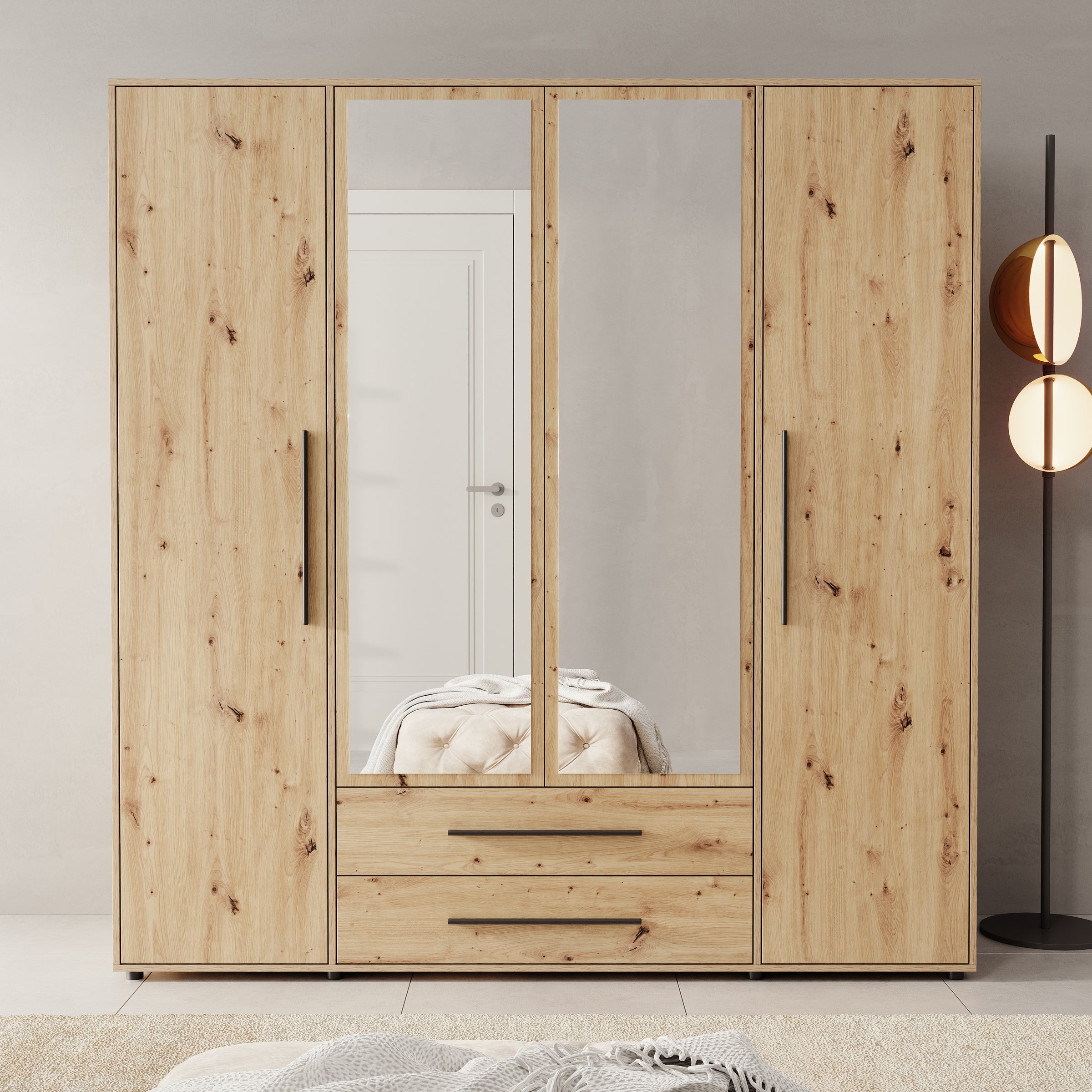 Montalo - Kledingkast 4-deurs - Eikenpatroon - 198x59x206 cm