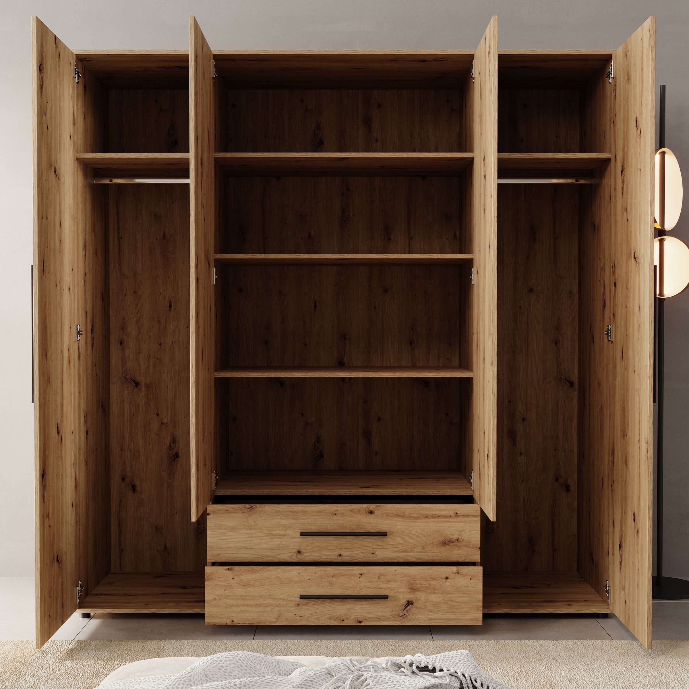 Montalo - Kledingkast 4-deurs - Eikenpatroon - 198x59x206 cm