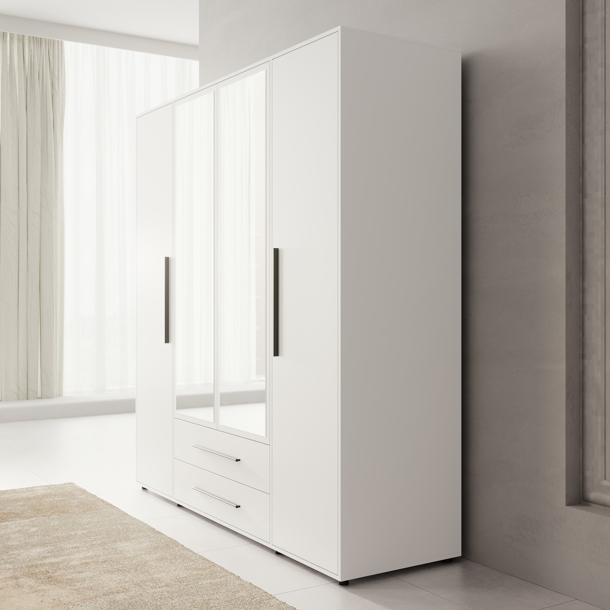 Montalo - Kledingkast 4-deurs - Wit - 198x59x206 cm