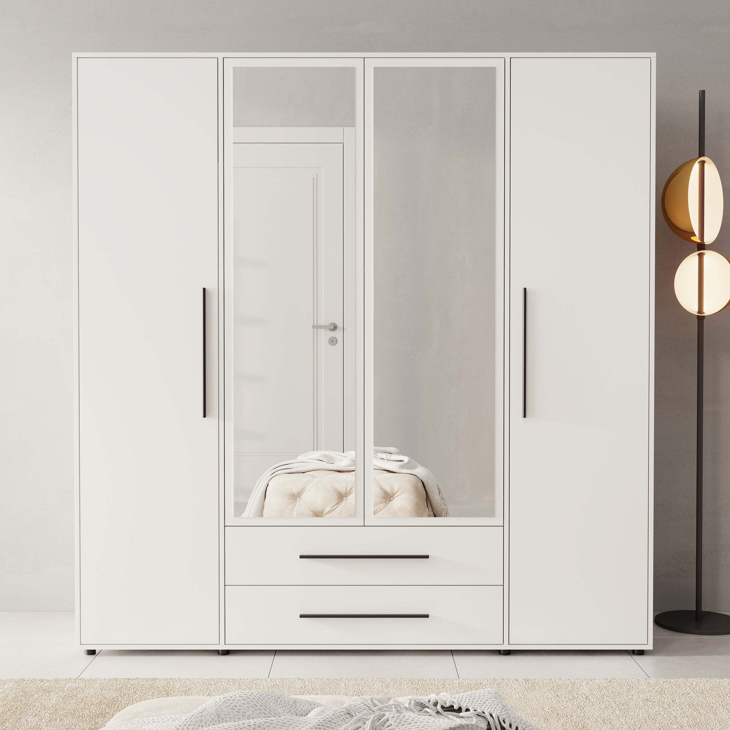 Montalo - Kledingkast 4-deurs - Wit - 198x59x206 cm