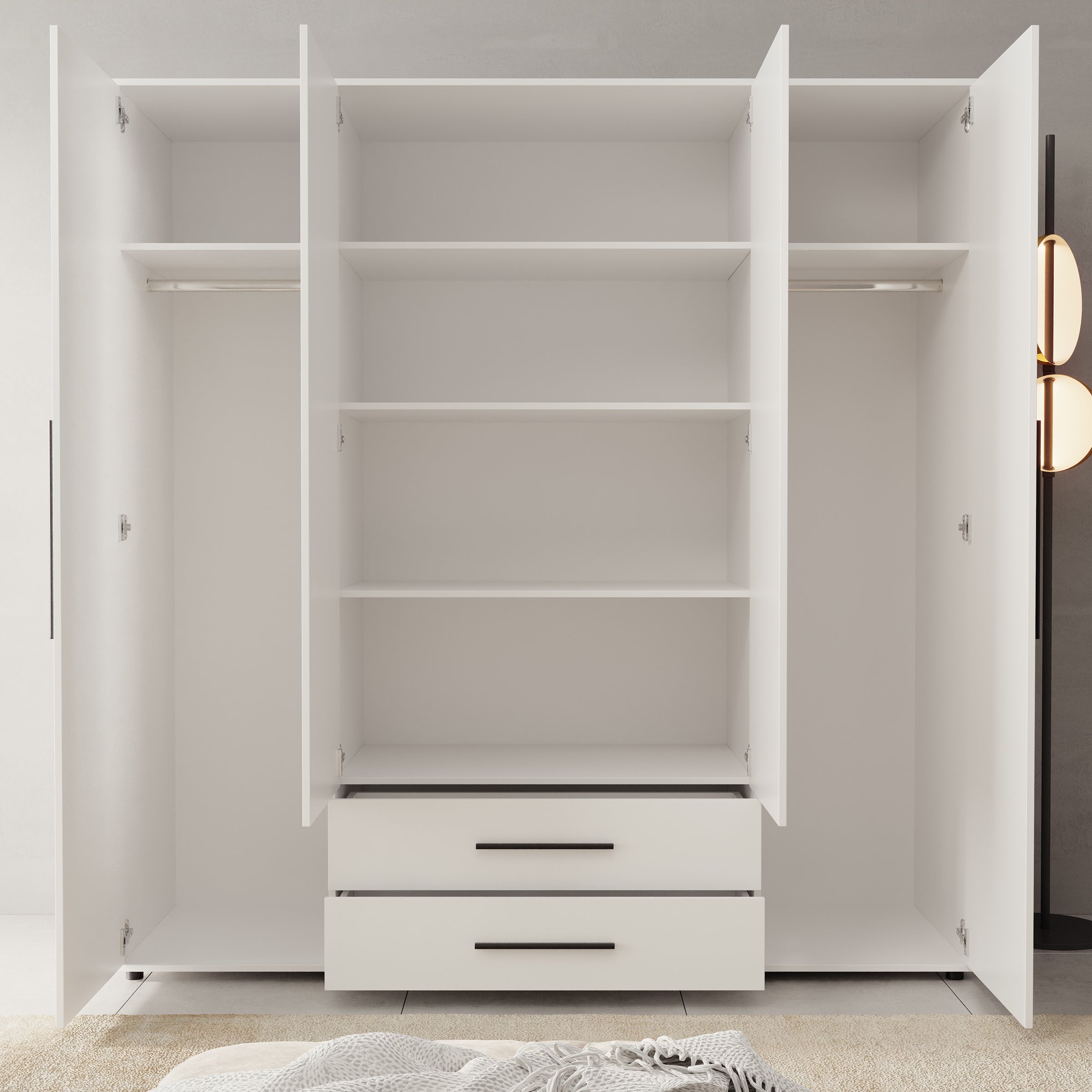 Montalo - Kledingkast 4-deurs - Wit - 198x59x206 cm